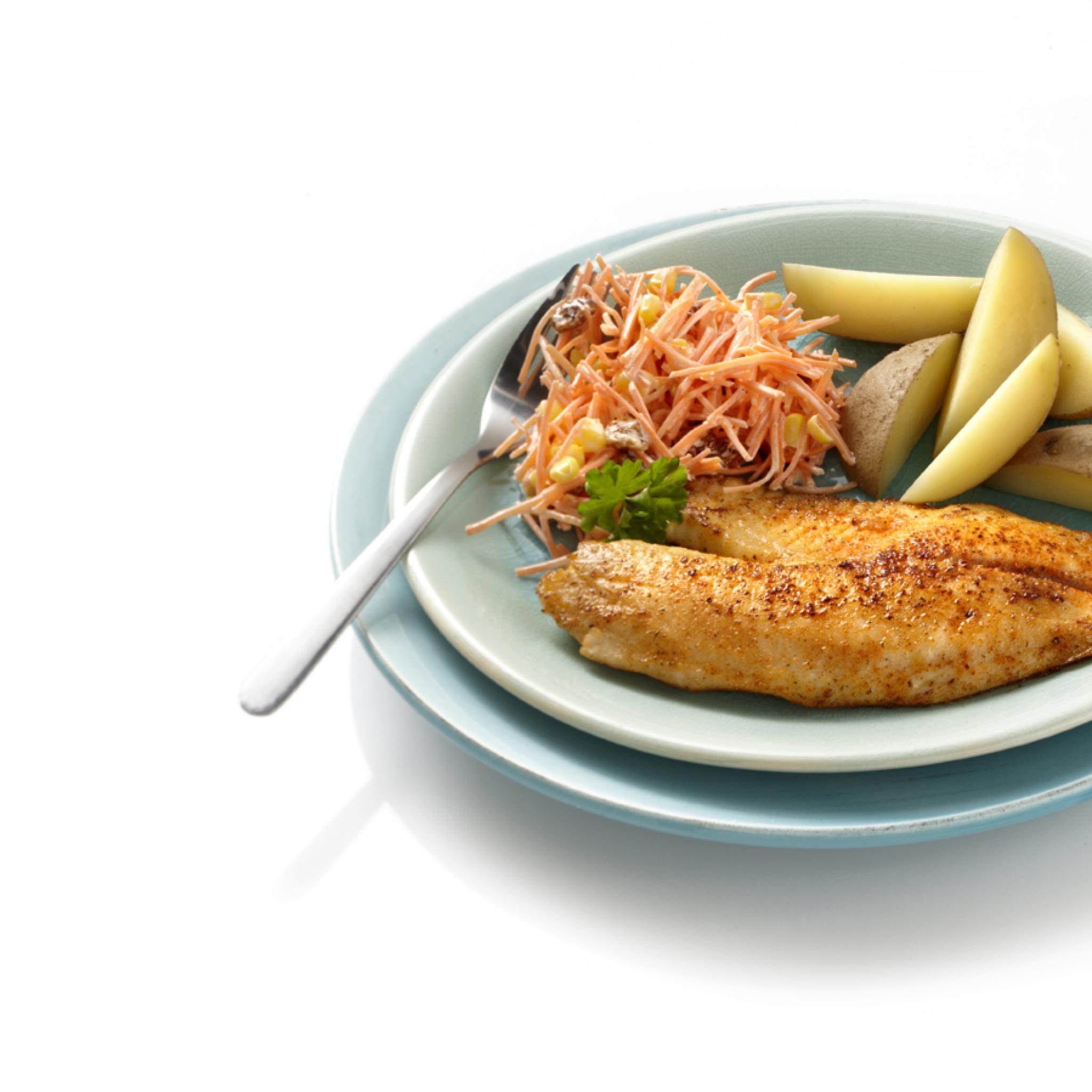 Tex-Mex tilapia met wortelsalade