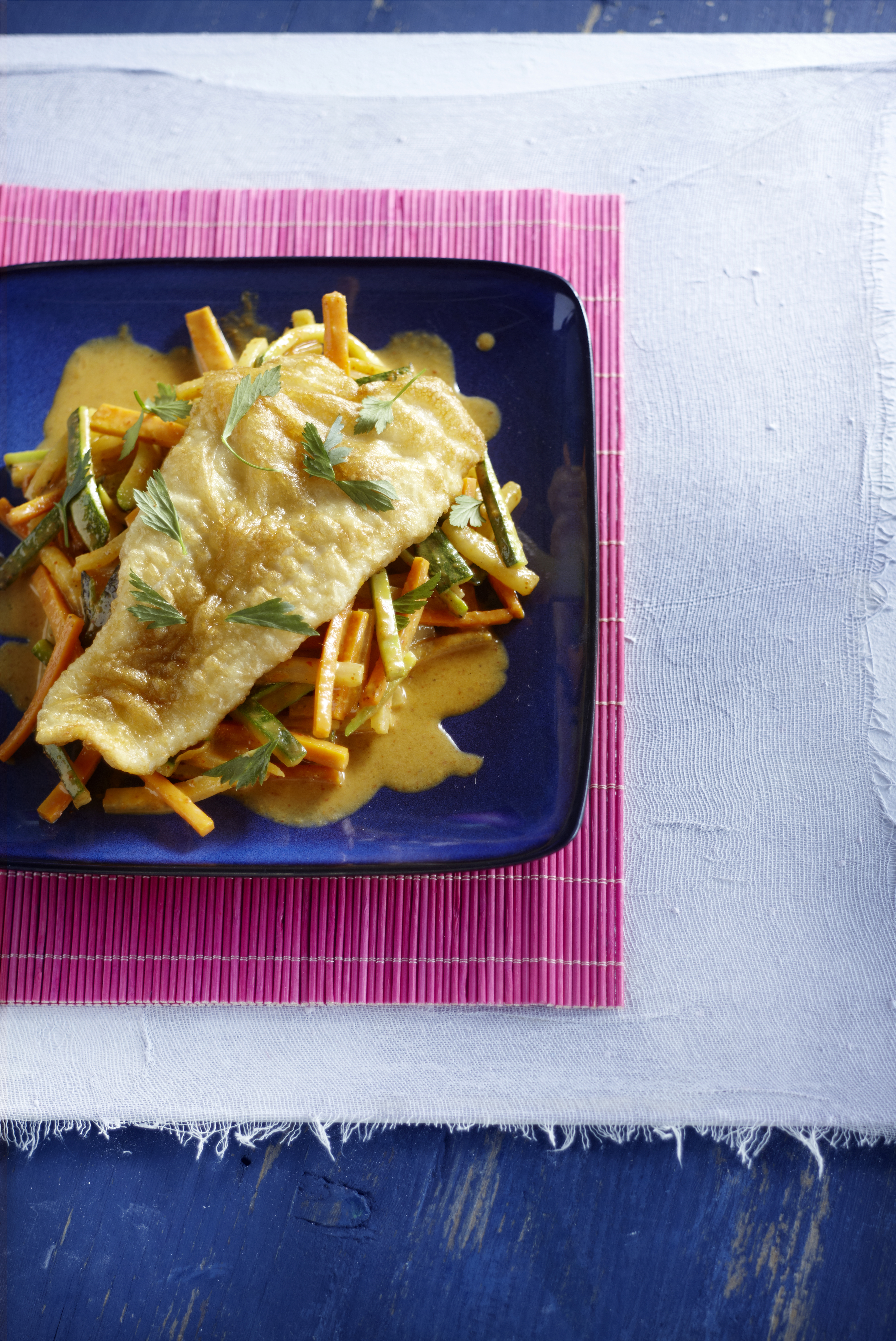 Krokante pangasius met Thaise groente