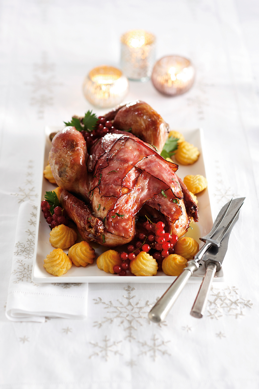 Gevulde kalkoen met bessenglazuur