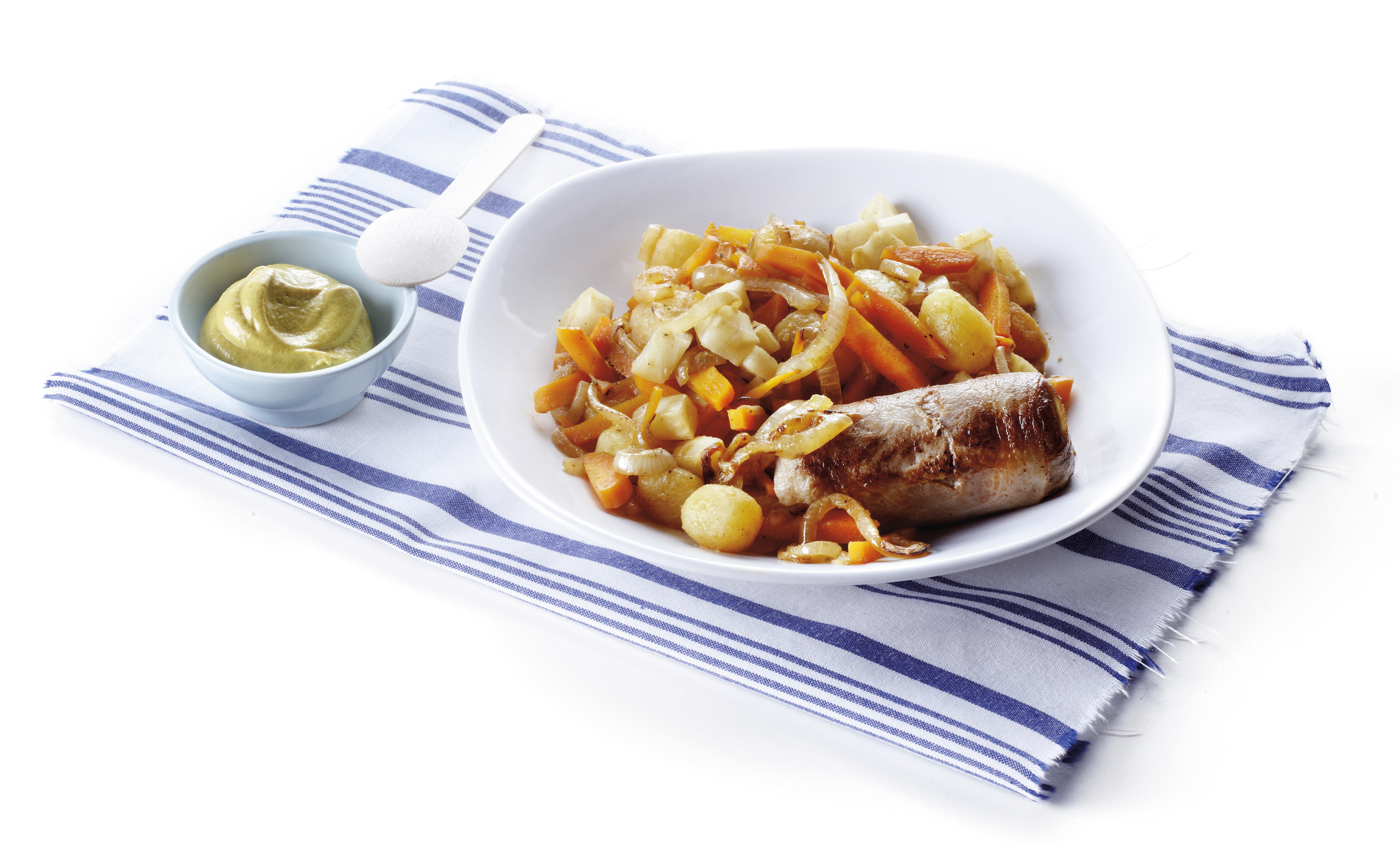 Roerbak van hutspot, selderij en slavink