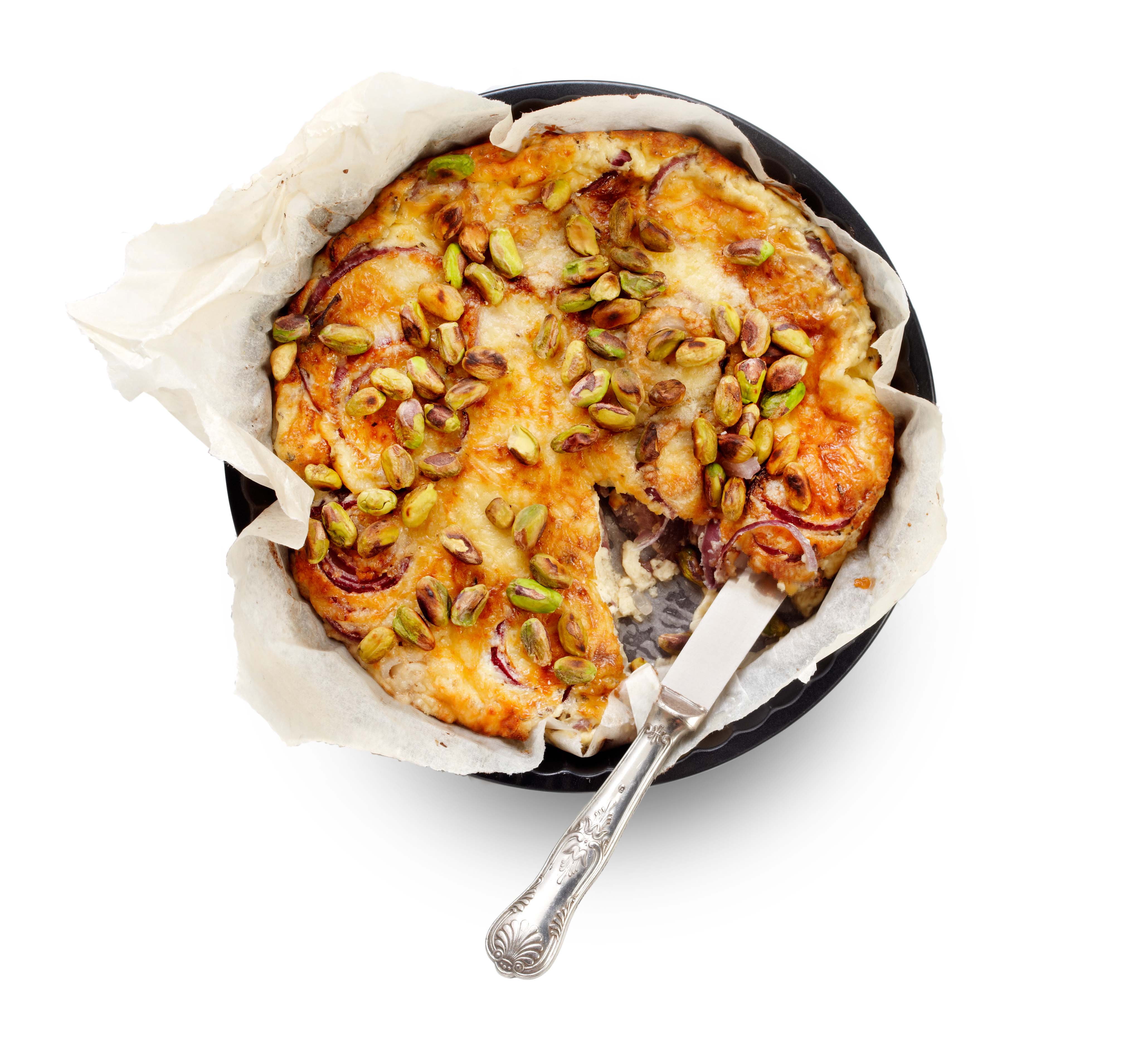 Rode-uiengratin met pistachenoten