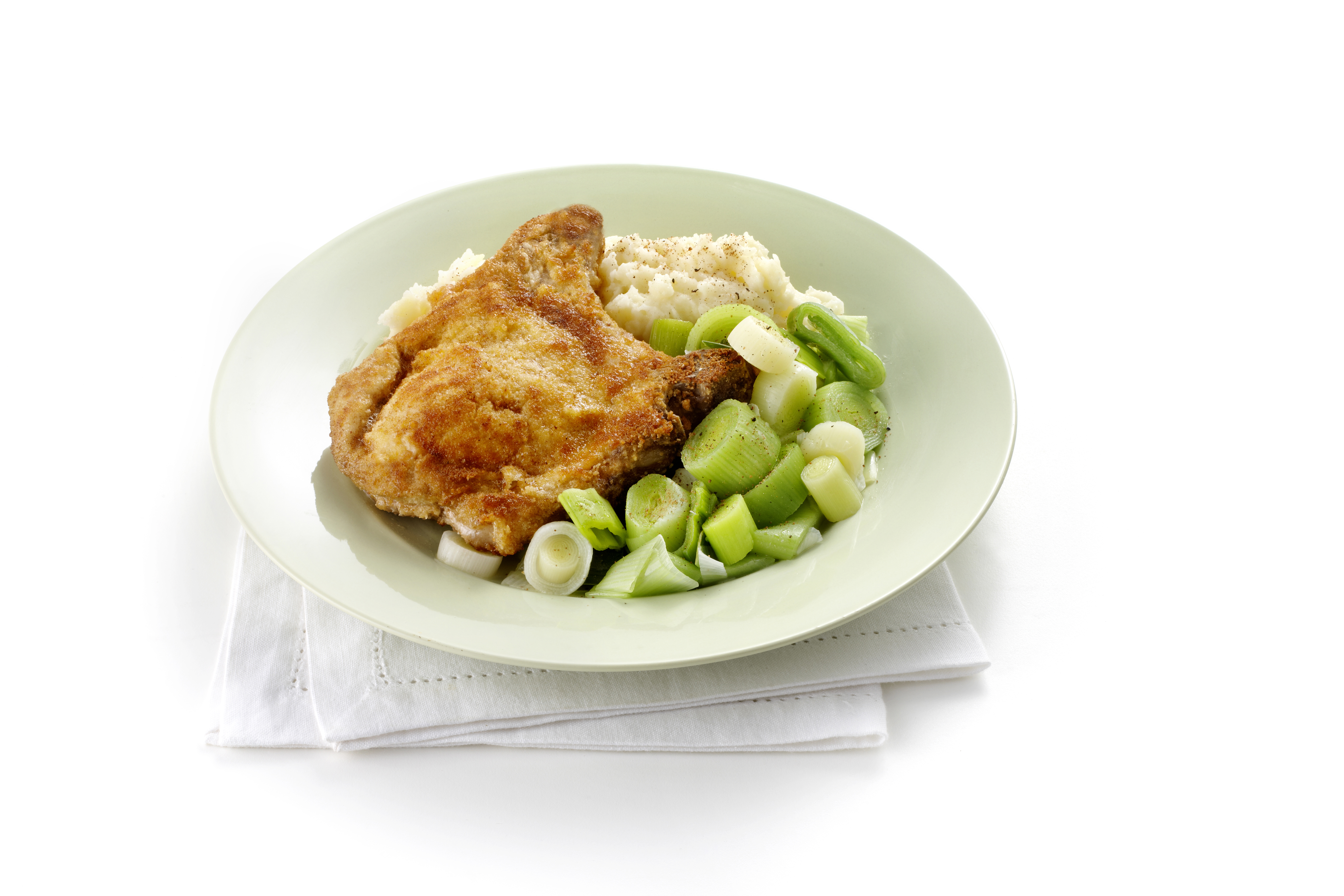 Gevulde karbonade met prei en puree