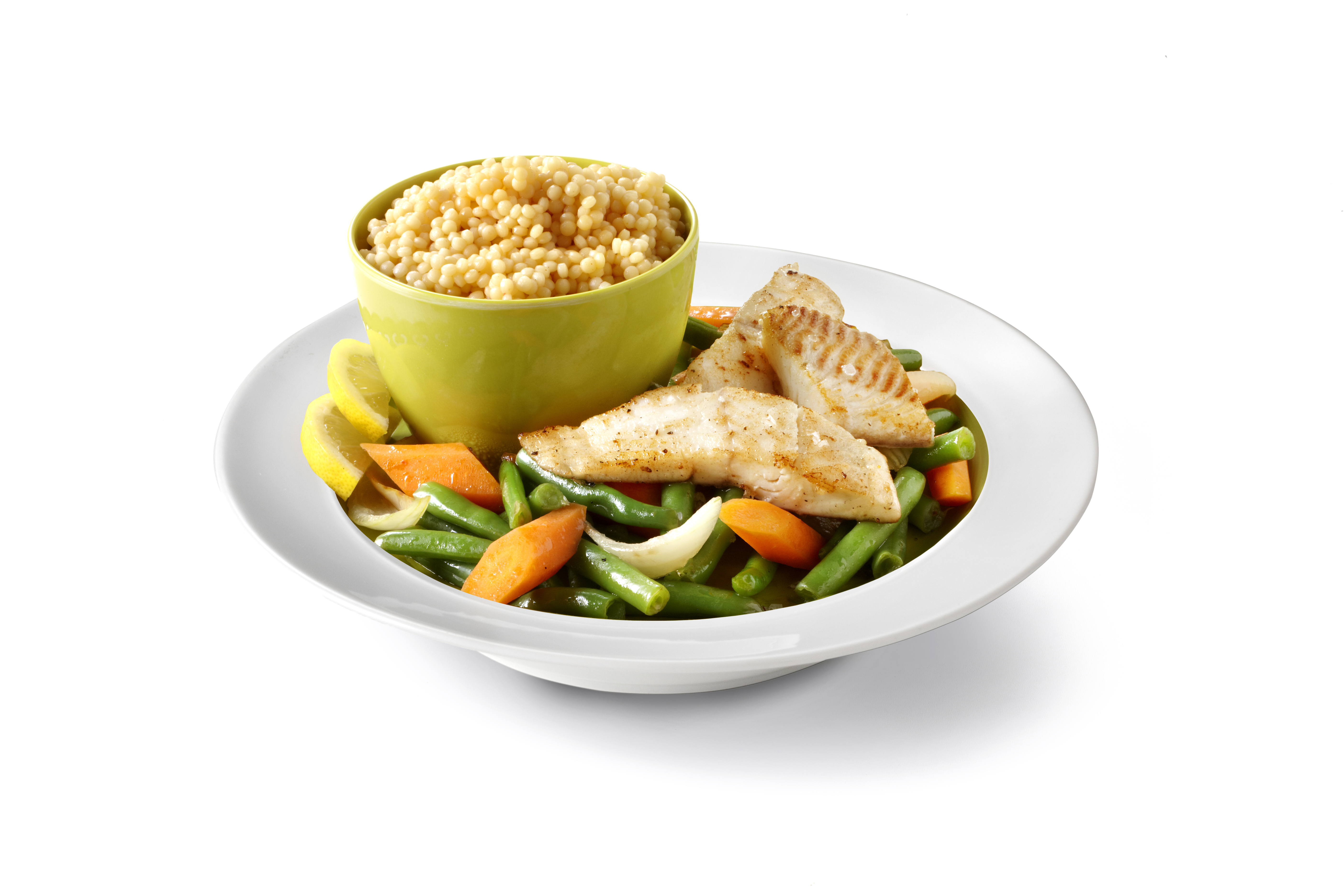 Tilapia uit de wok met bospeen en boontjes