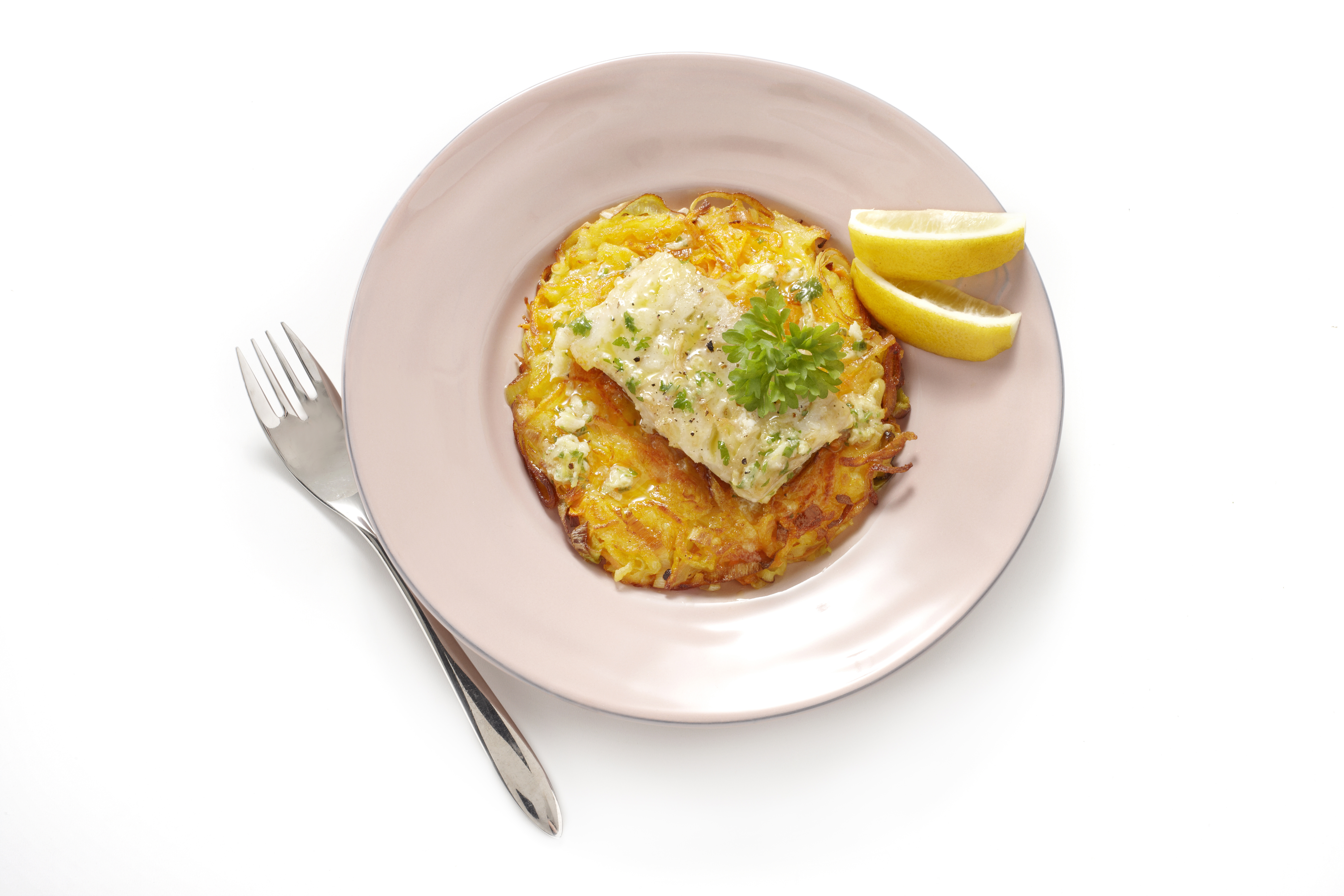 Witvis met wortel-preirösti