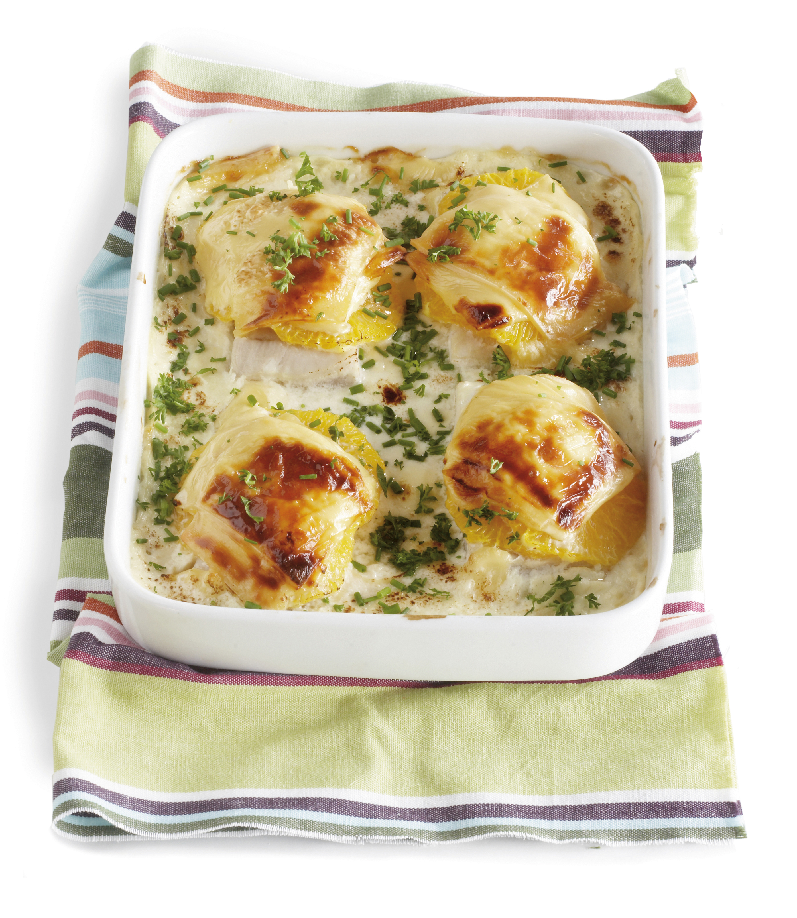Vis uit de oven met sinaasappel en kaas