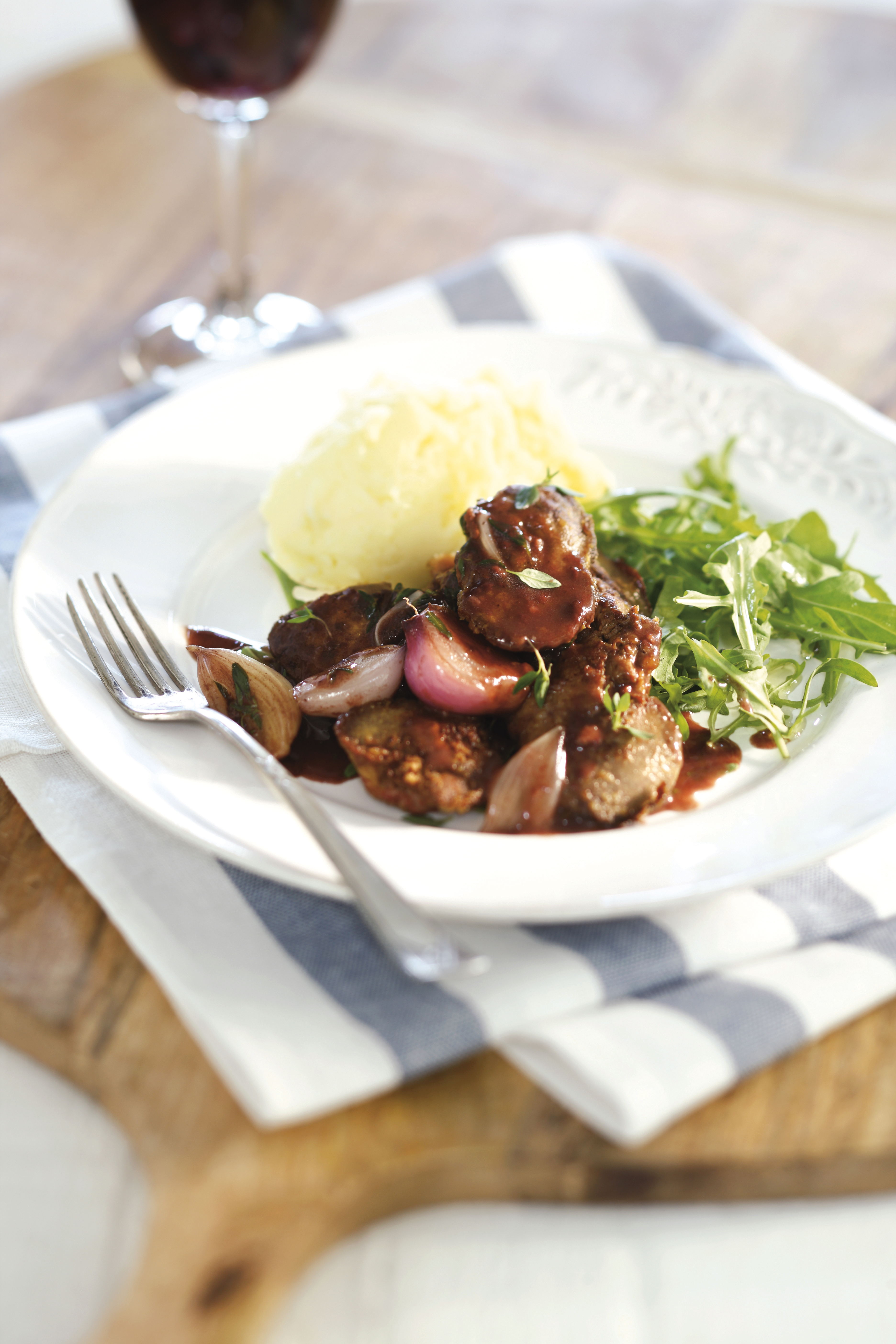 Kippenlevertjes in rode wijn