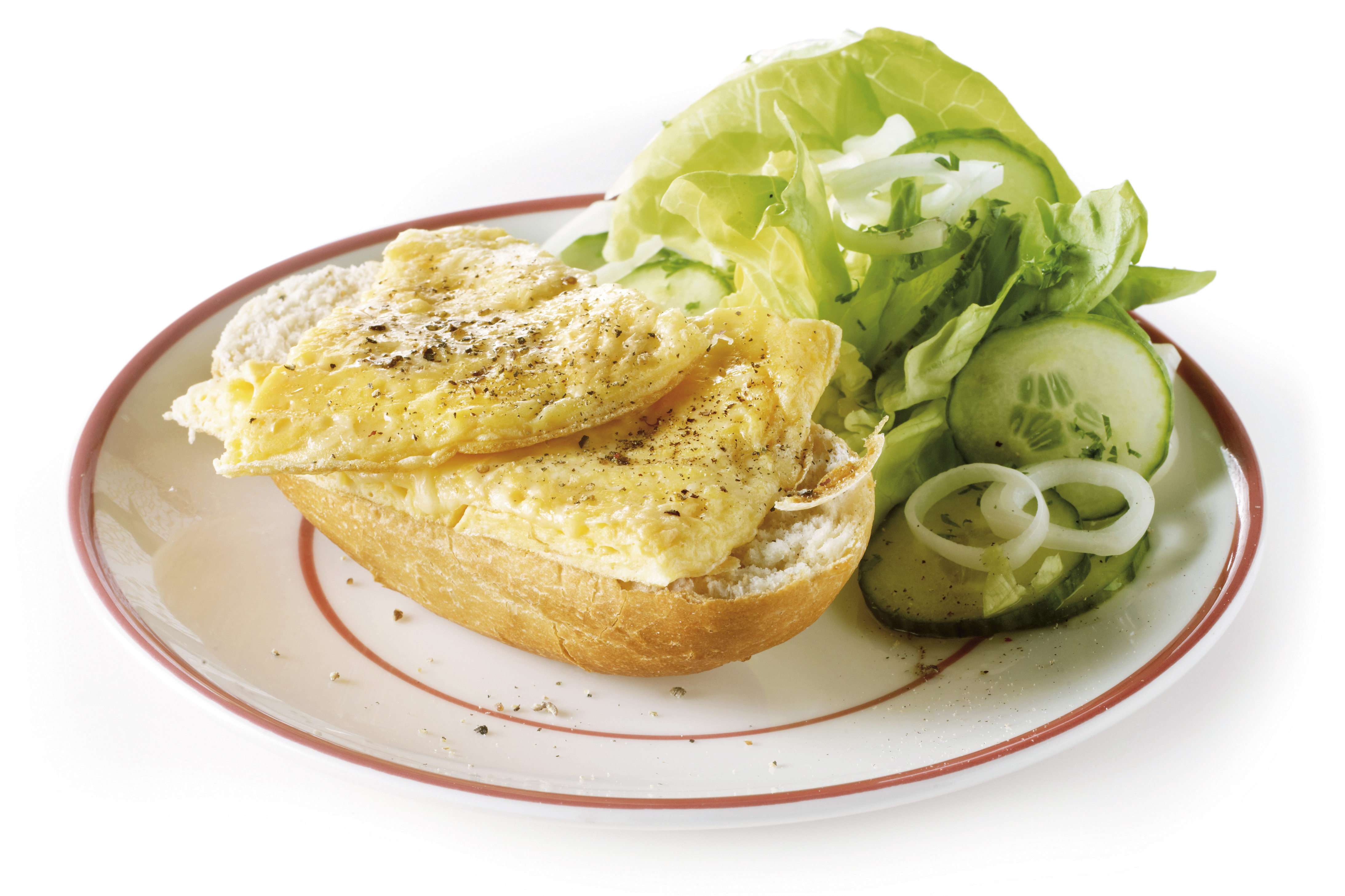 Kaasomelet met kropsla en stokbrood