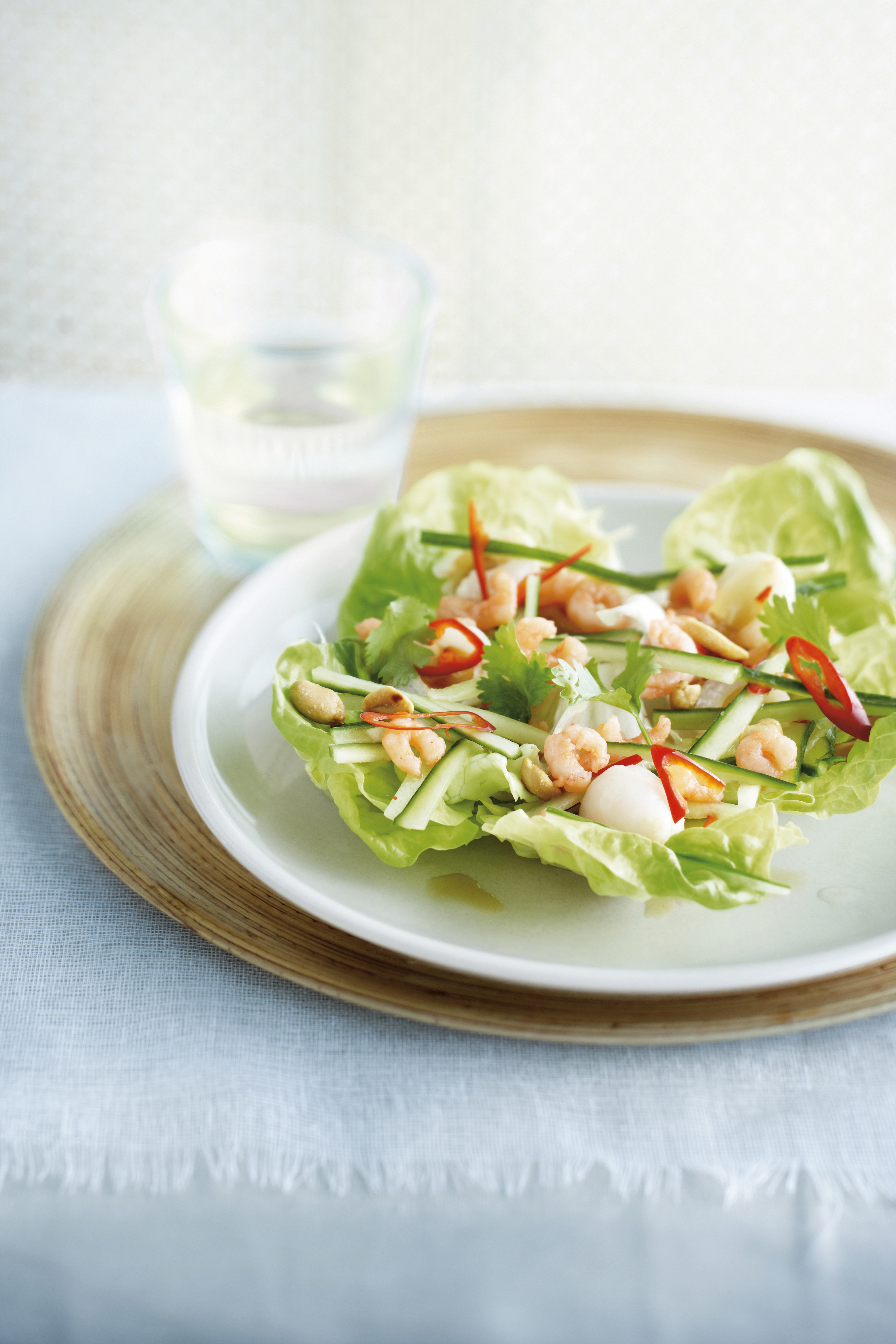 Salade met lychees en garnalen