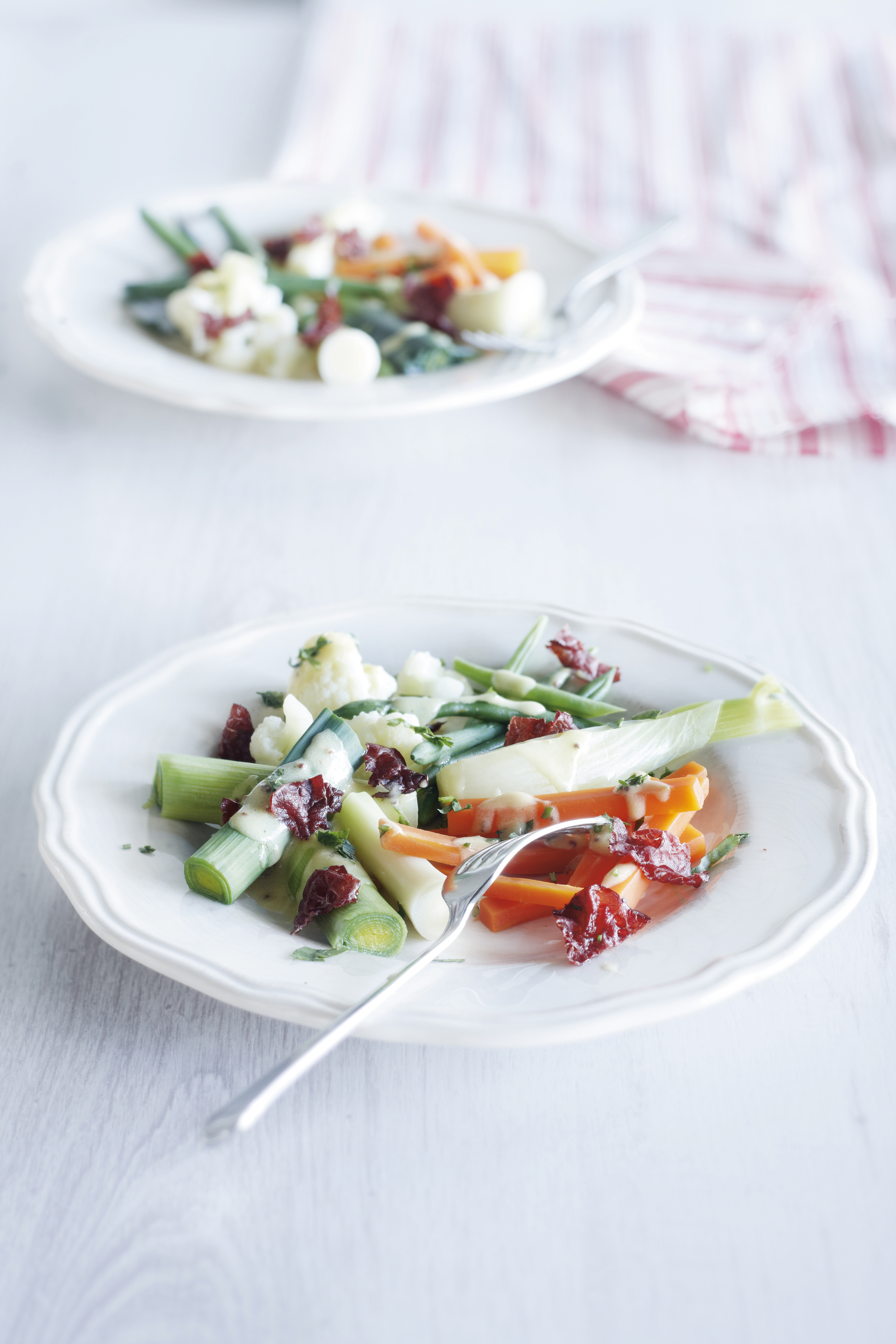 Palet van Hollandse groenten en krokant rookvlees