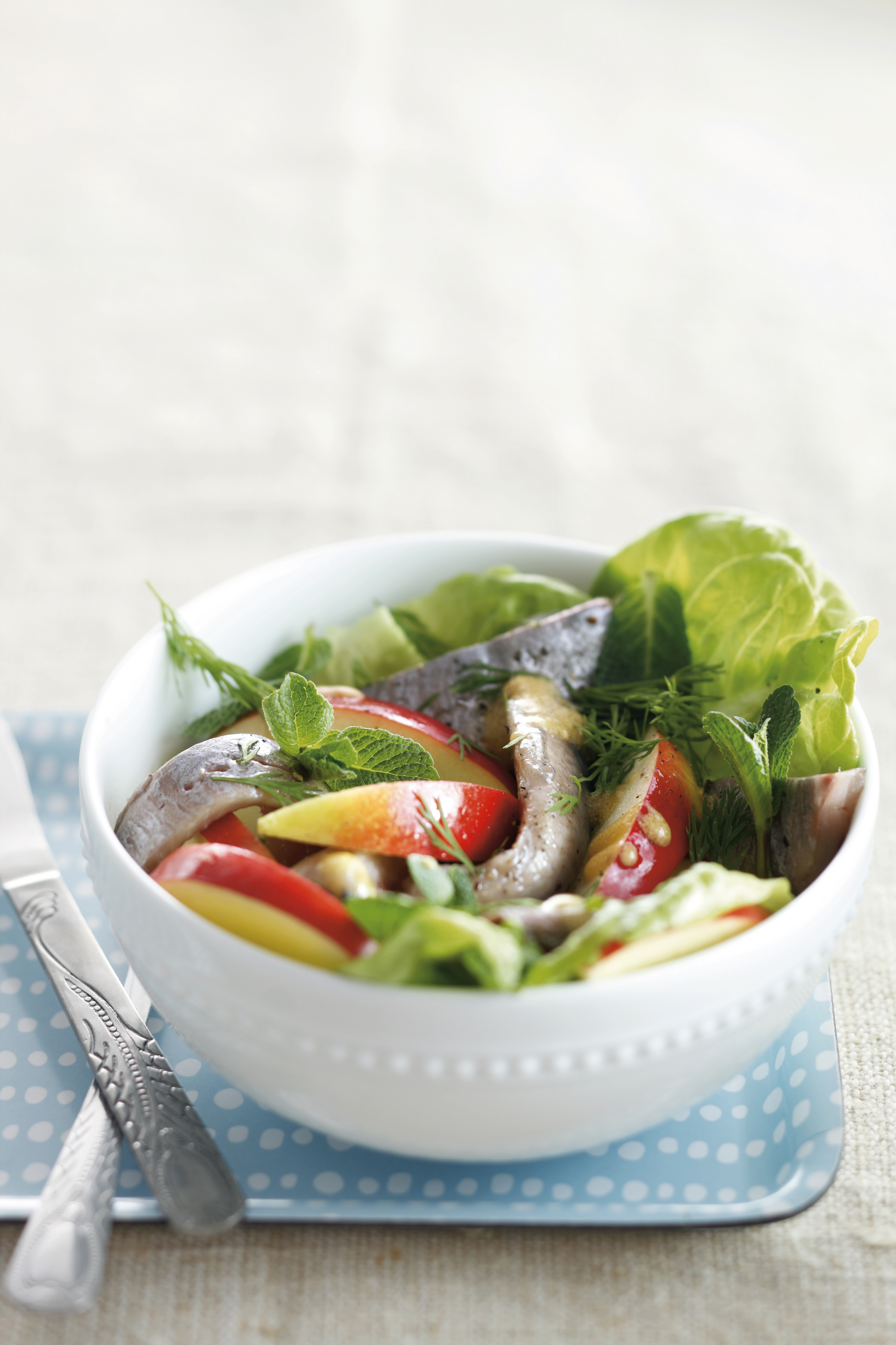 Haringsalade met appel, munt en mosterddressing