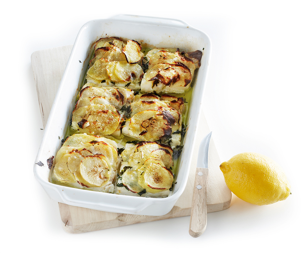 Gegratineerde koolvisschotel