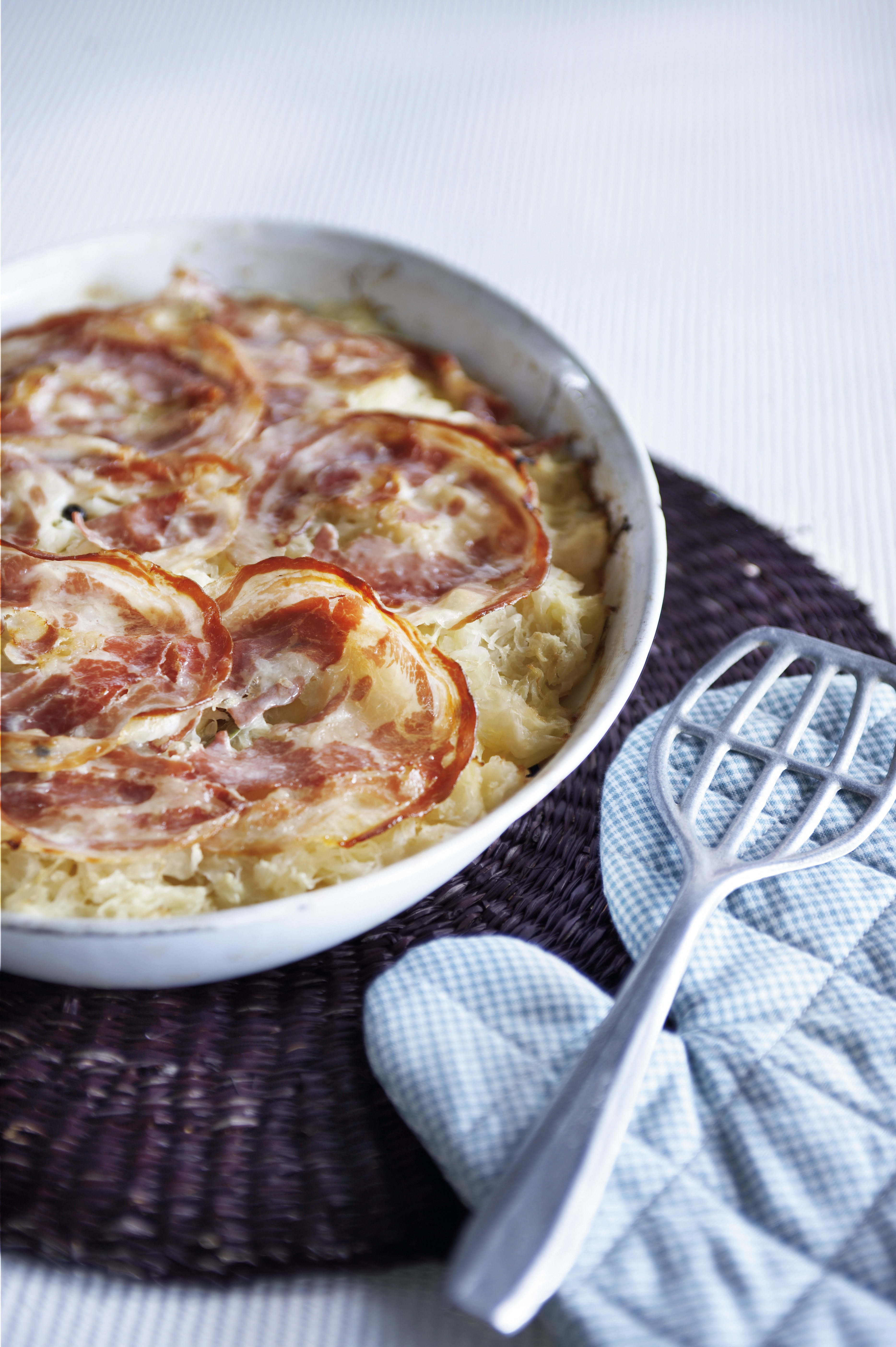 Zuurkoollasagne met pancetta