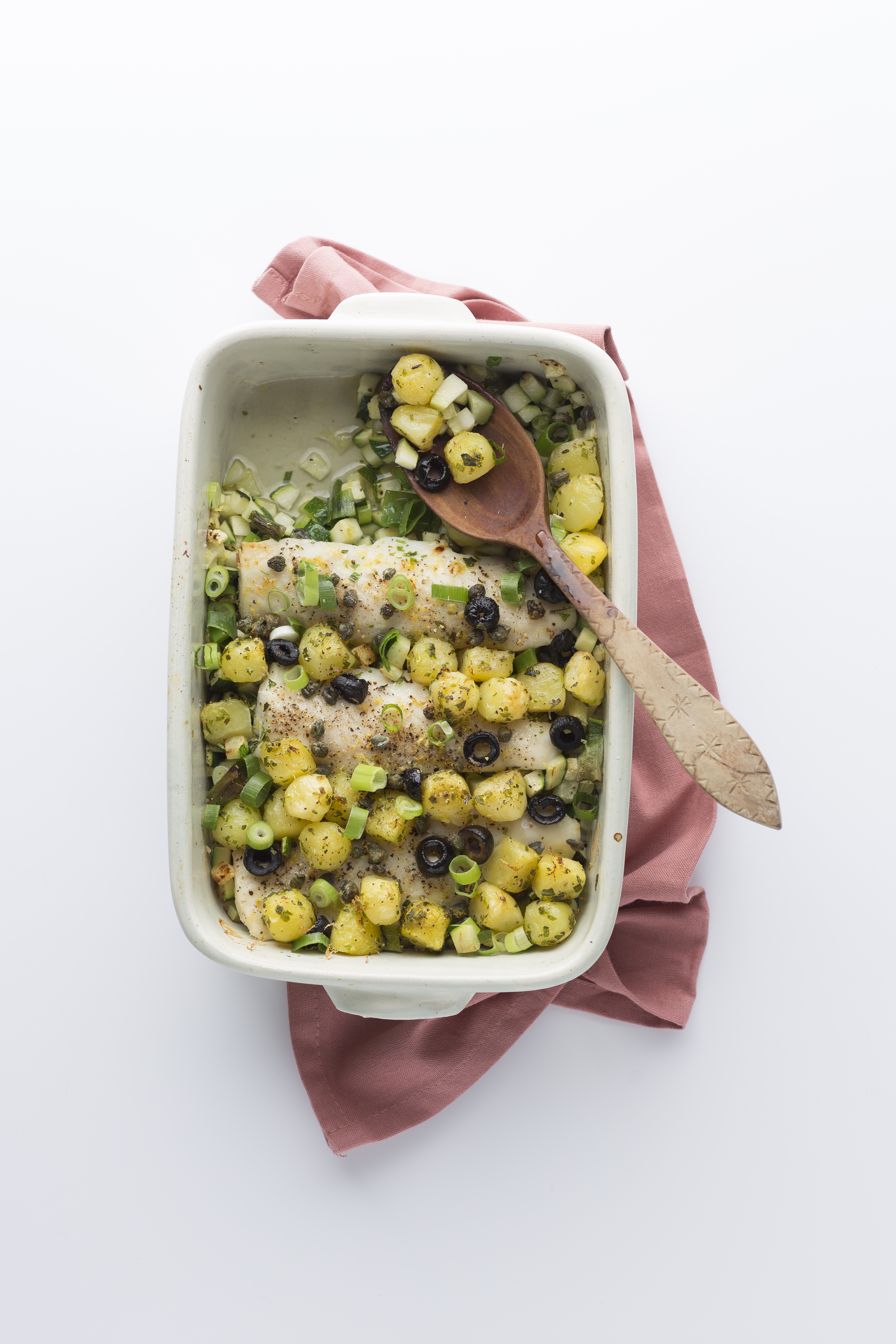 Tilapia met krieltjes, kappertjes en olijven