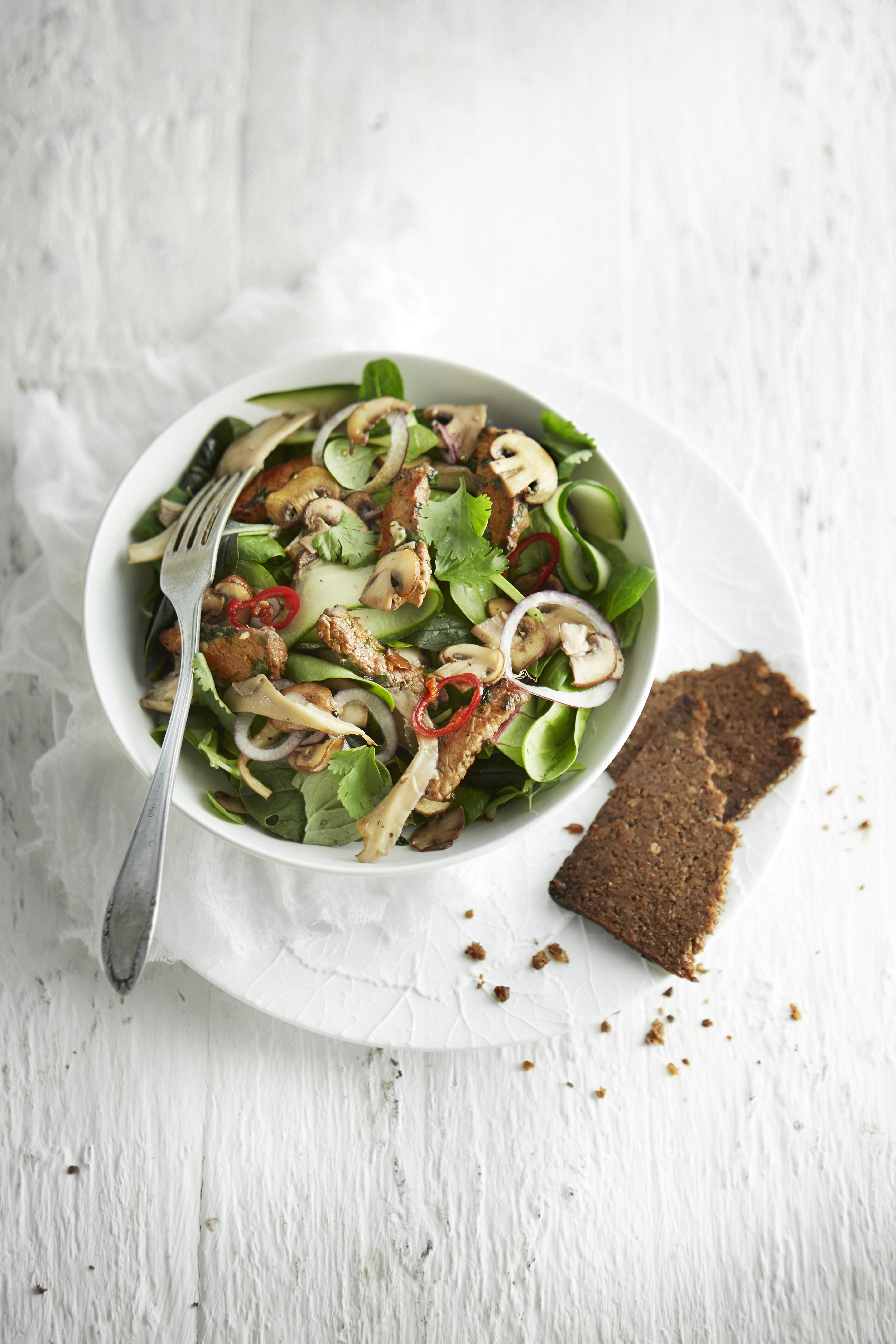 Paddenstoelensalade met biefreepjes