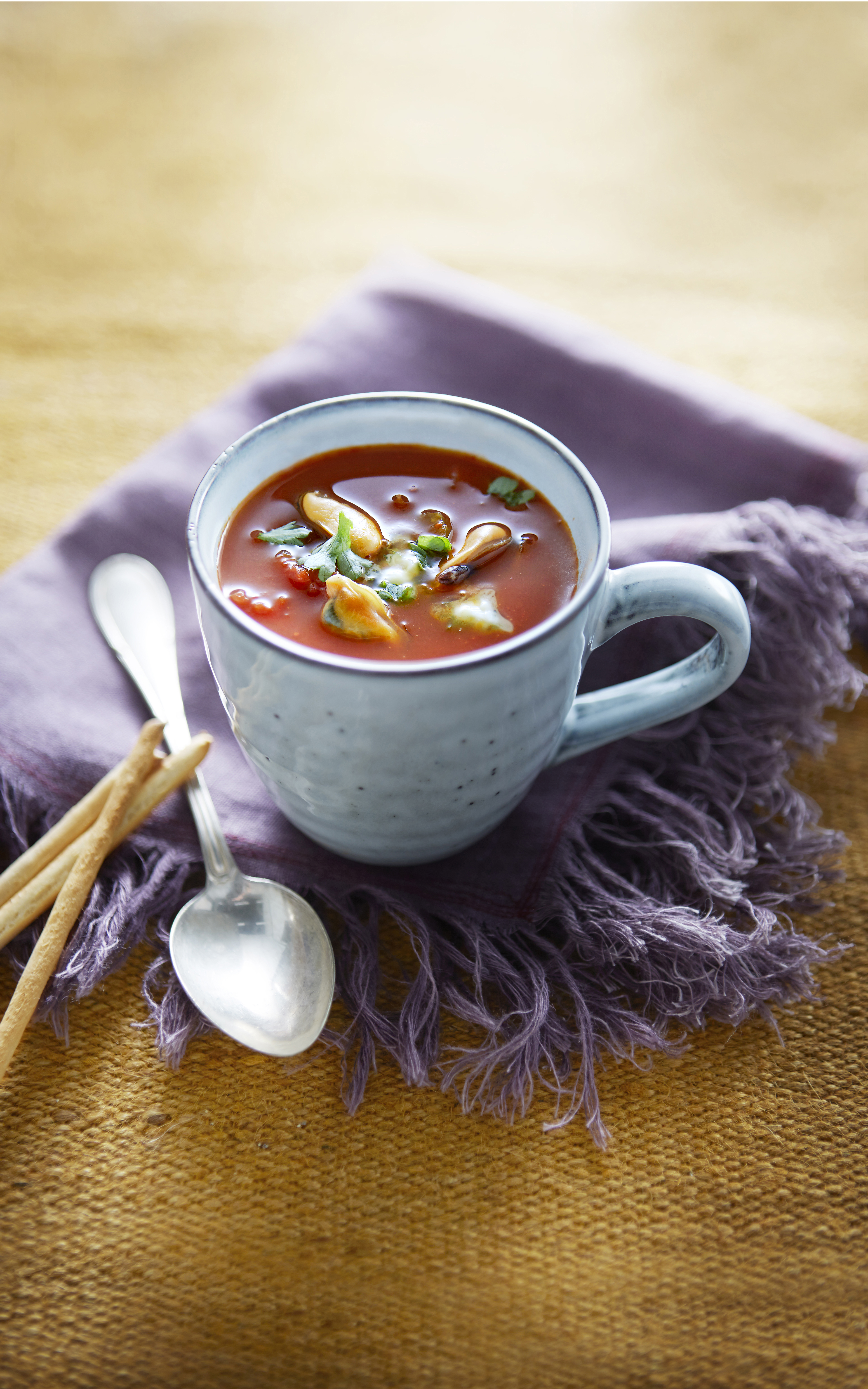 Bloody mary-soep met mosselen