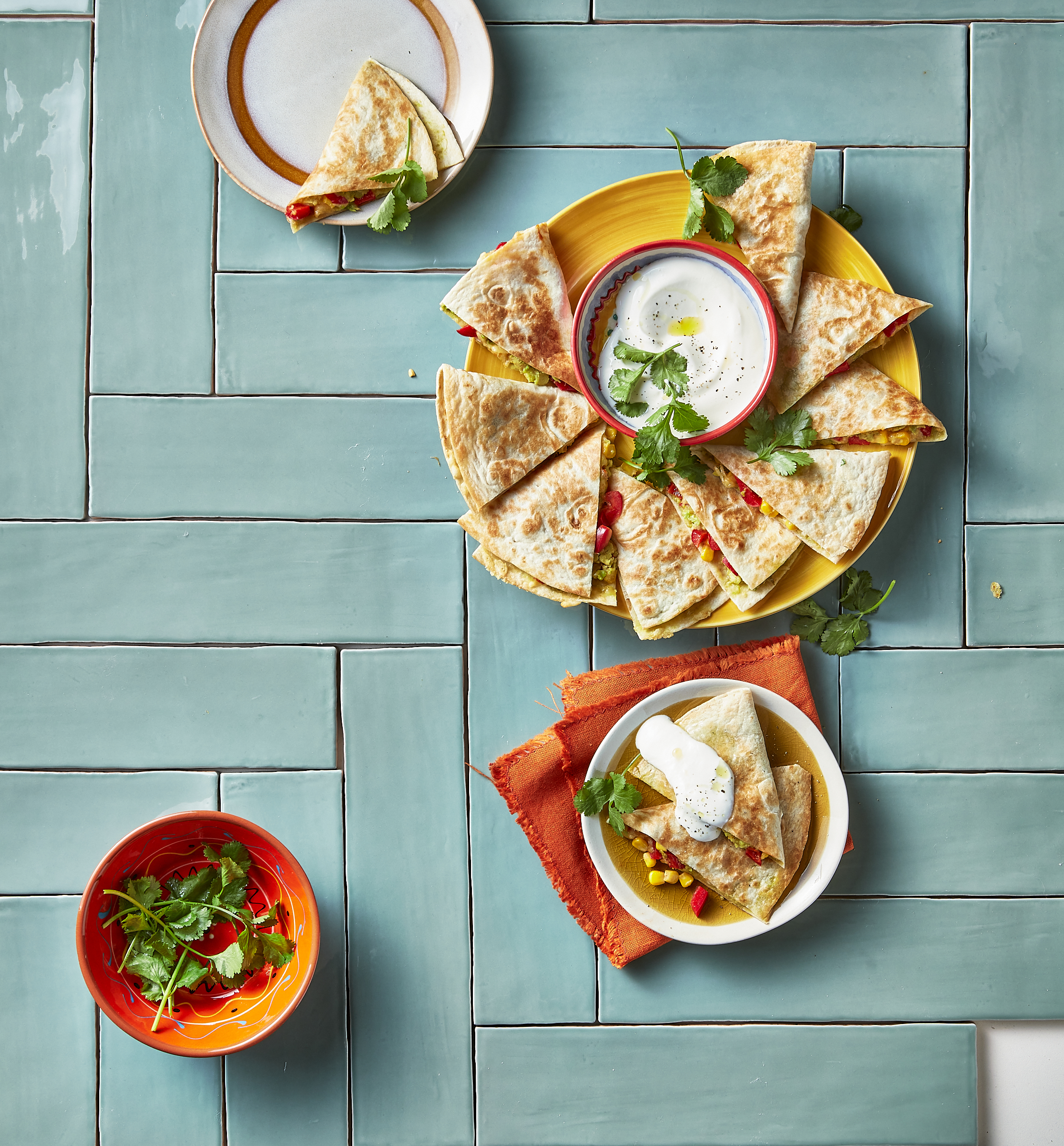 Quesadilla's met kaas, avocado en mais