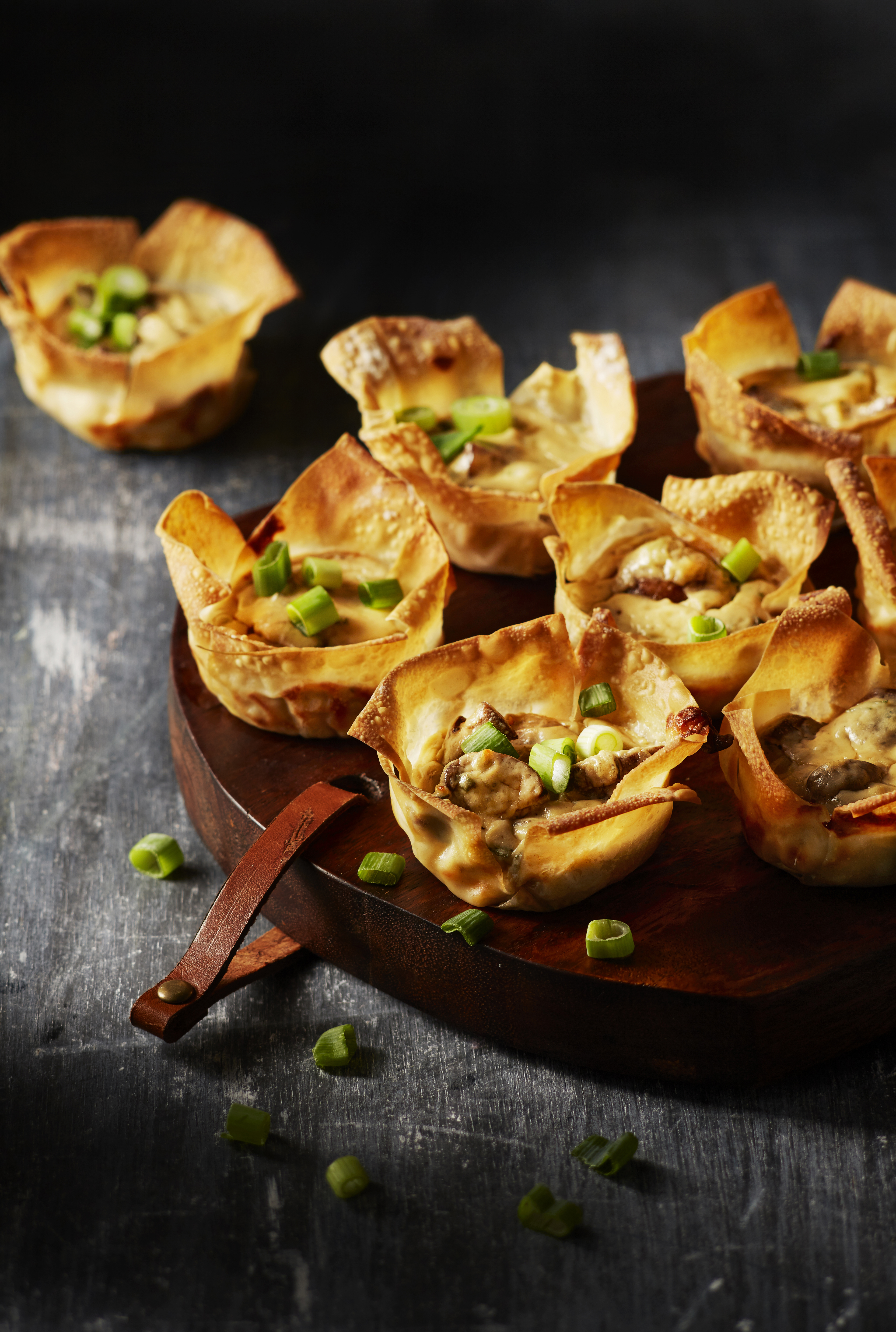 Filocups met geitenkaas, ricotta en champignons