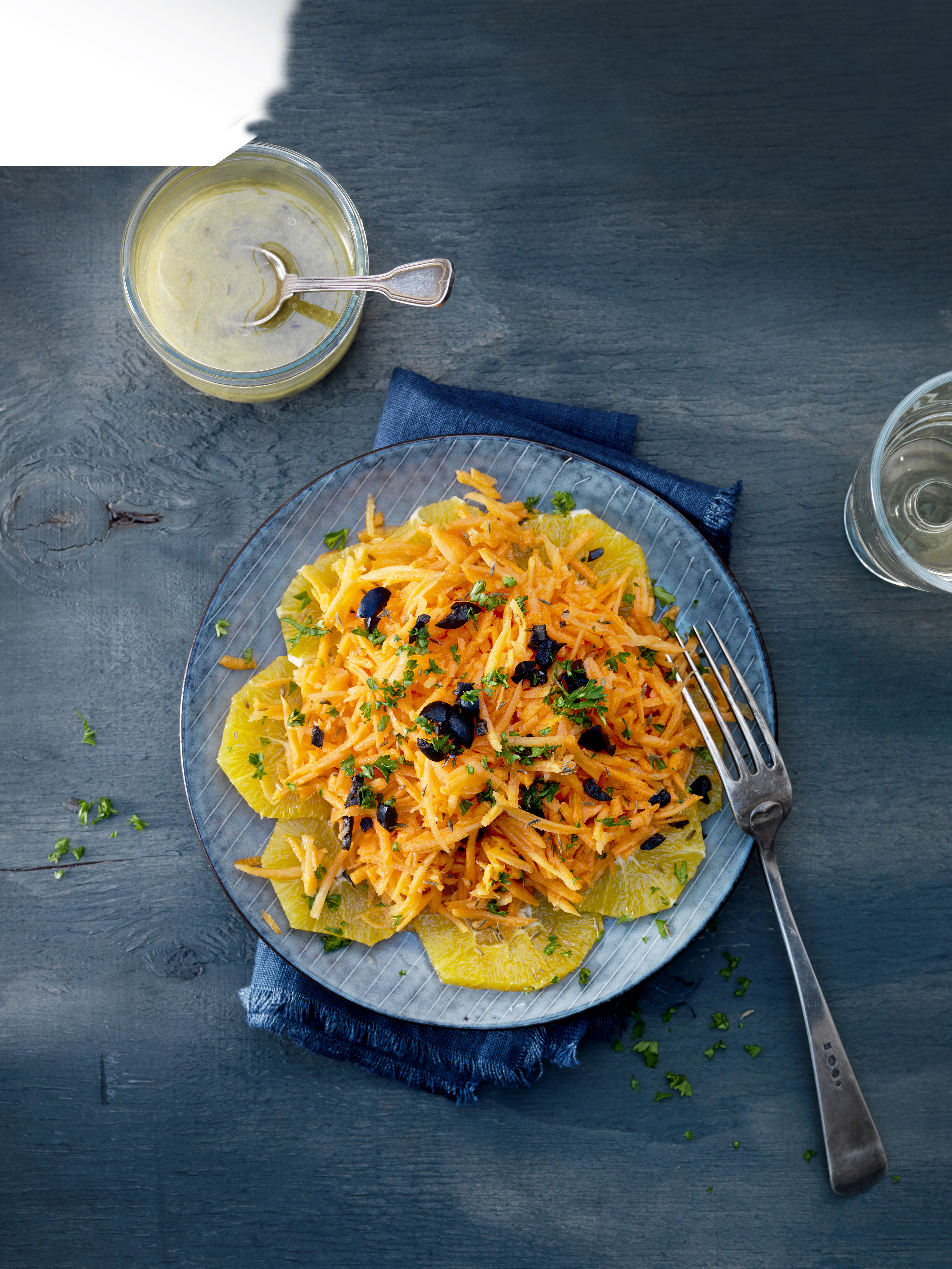 Wortelsalade met sinaasappeldressing en komijn