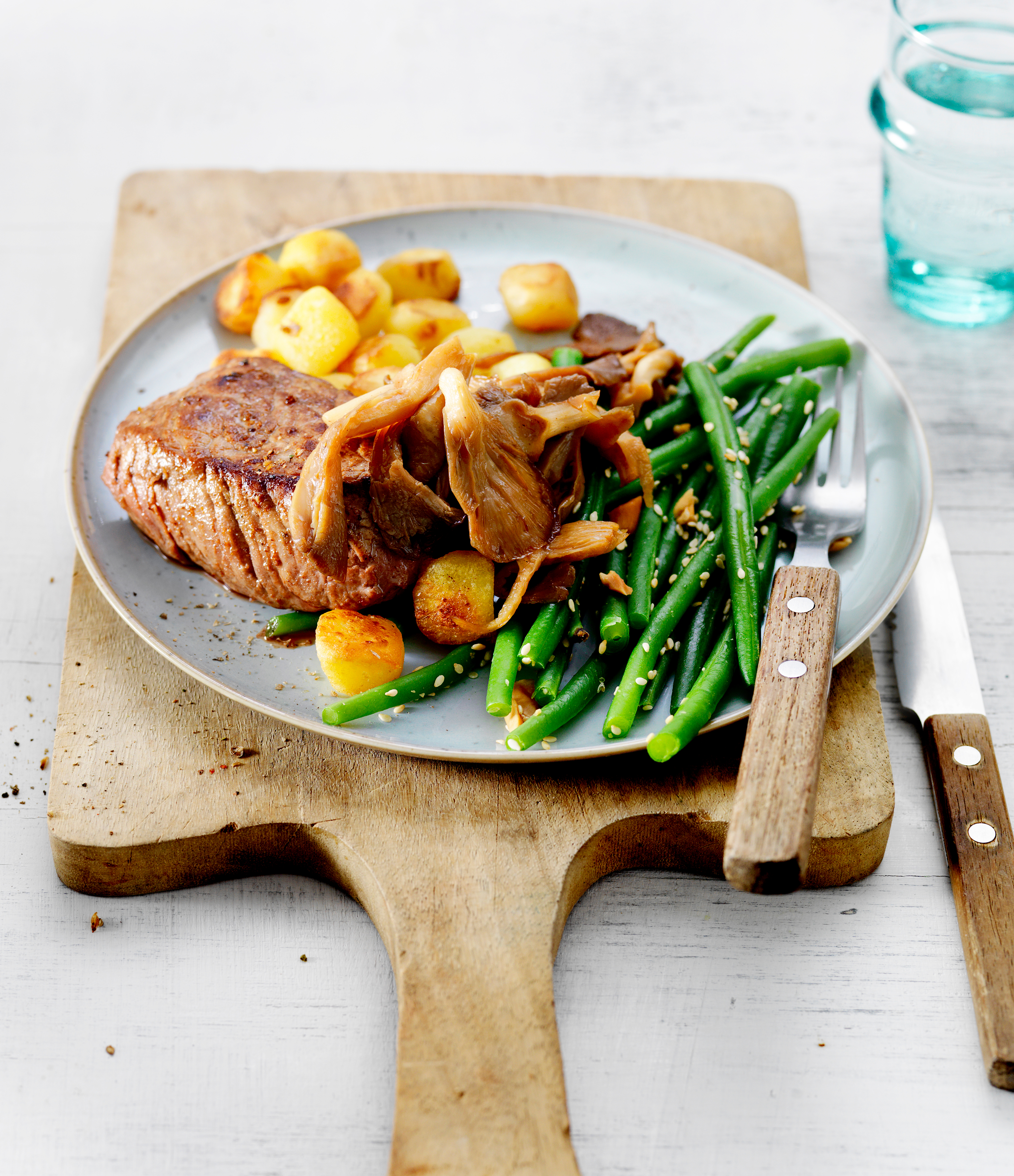 Biefstuk met sesam en boontjes