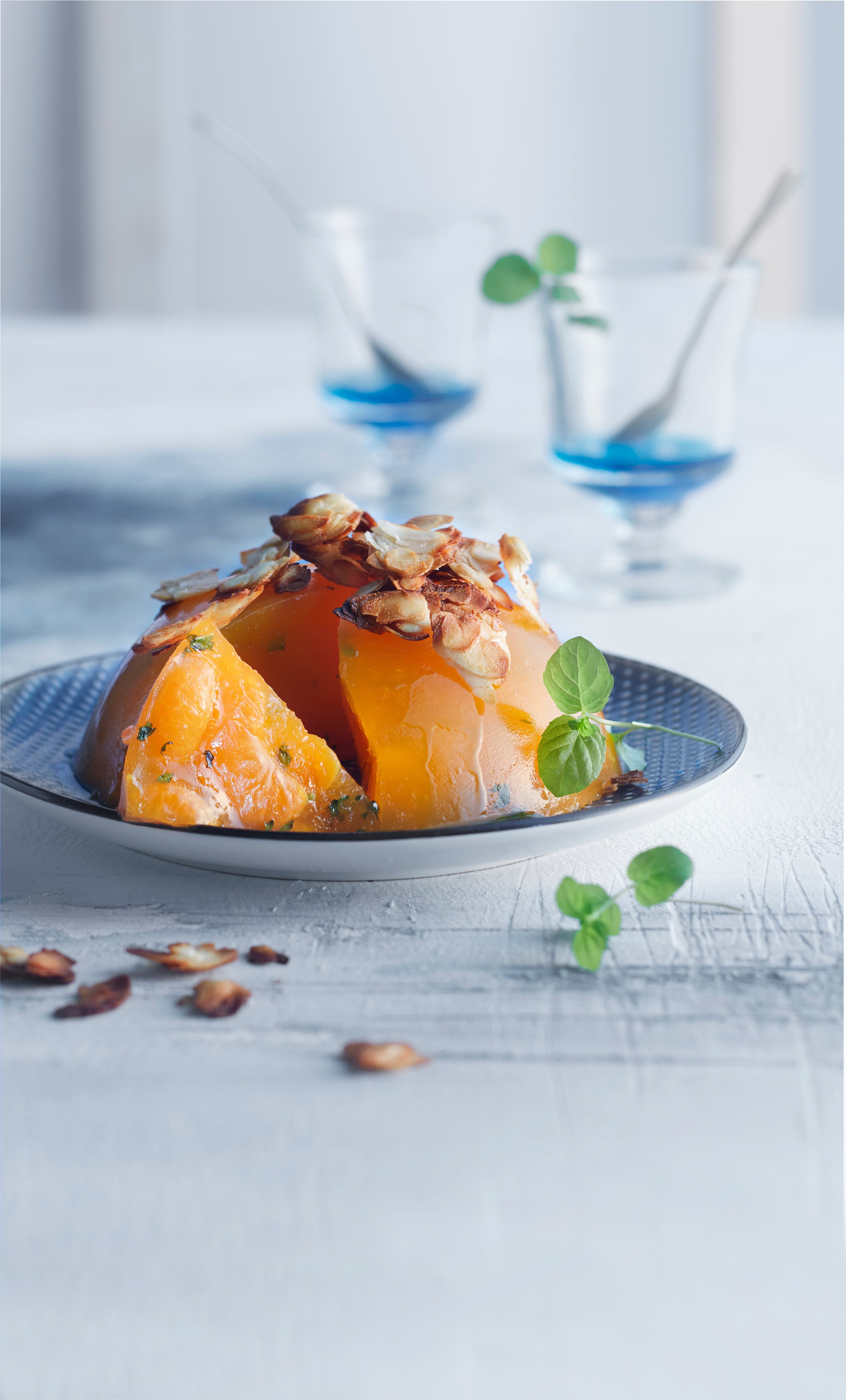 Mandarijn-muntjelly met amandelcrunch