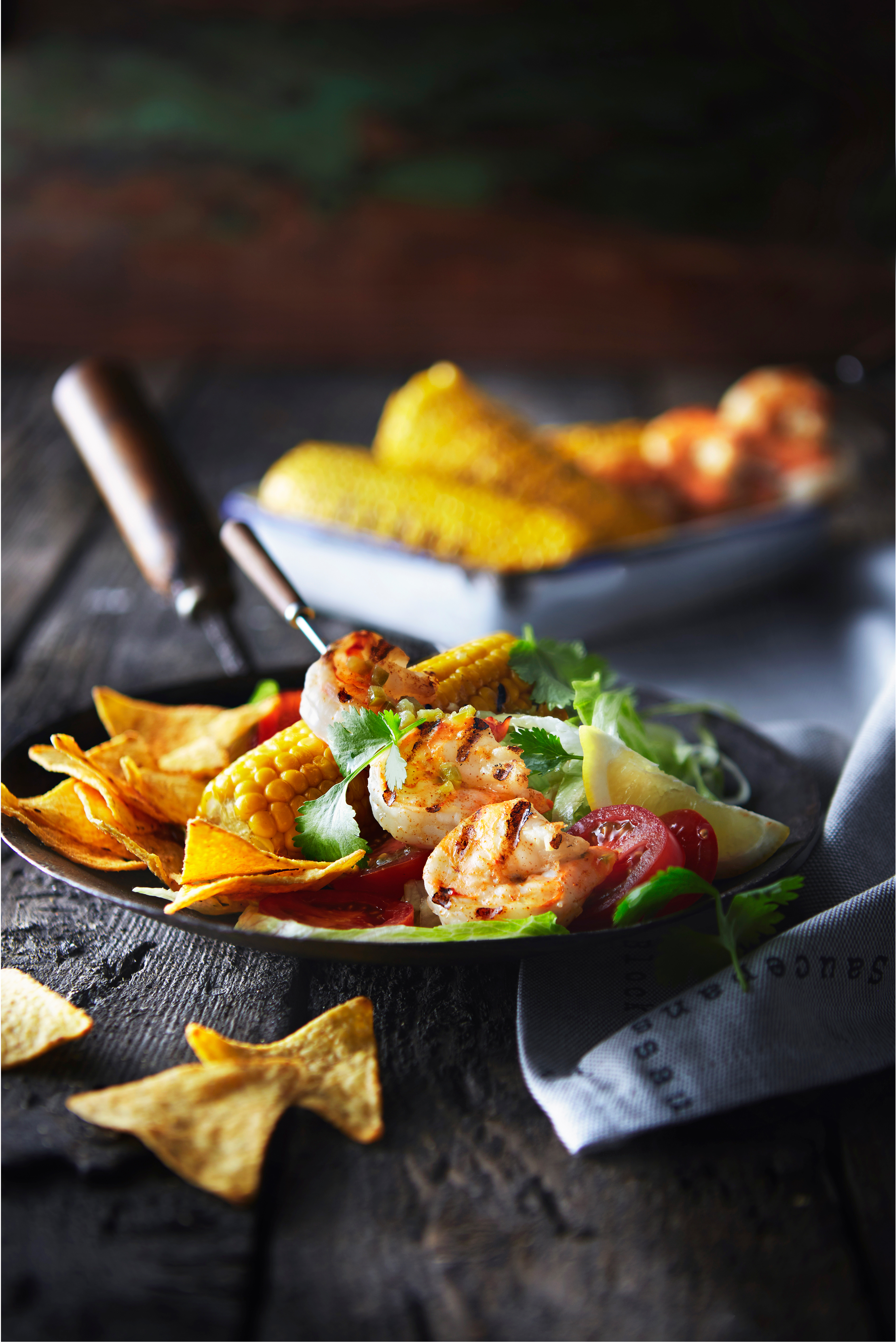 Salade van mais, garnalen en citrusvinaigrette