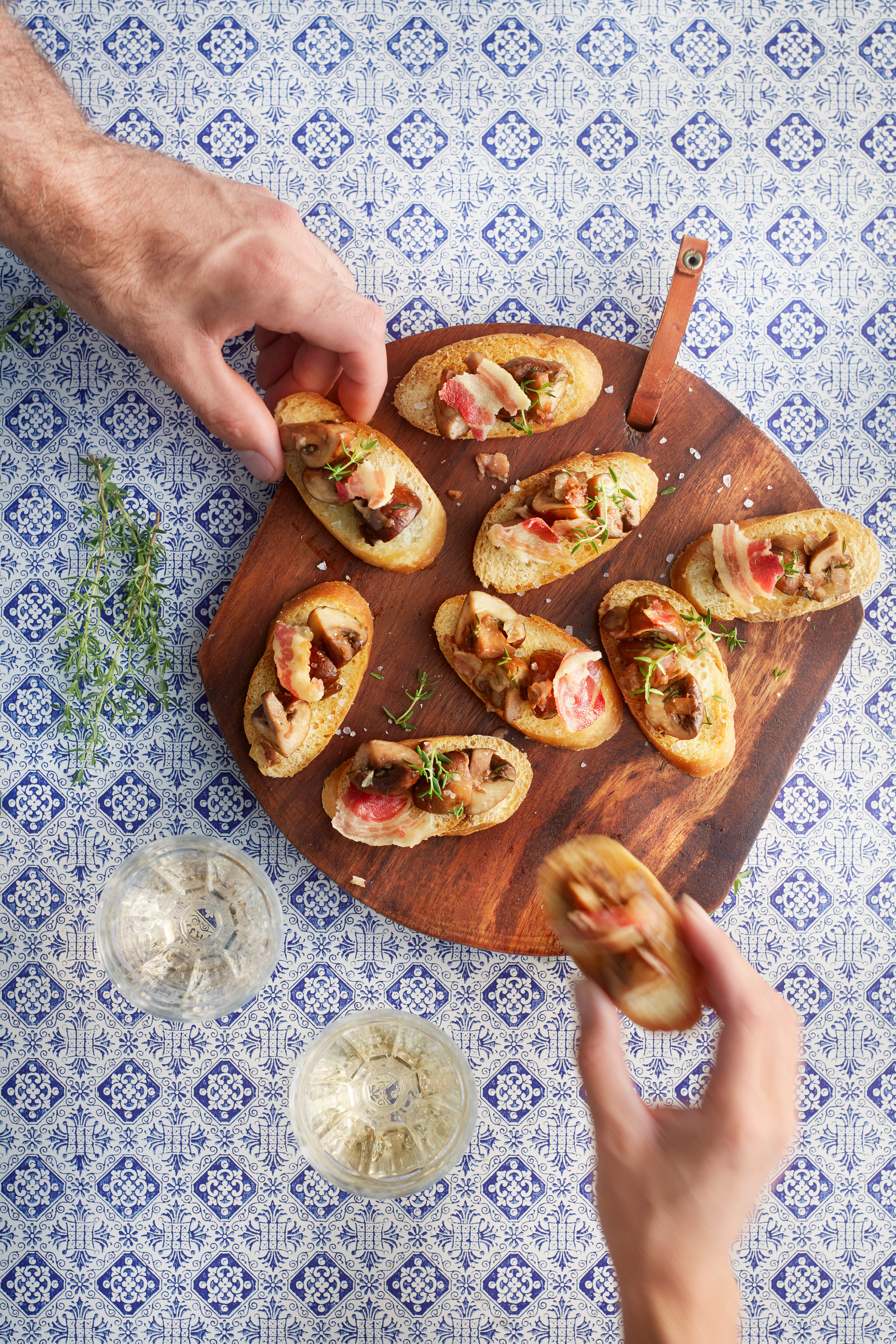 Gebakken funghi met pancetta en knoflook