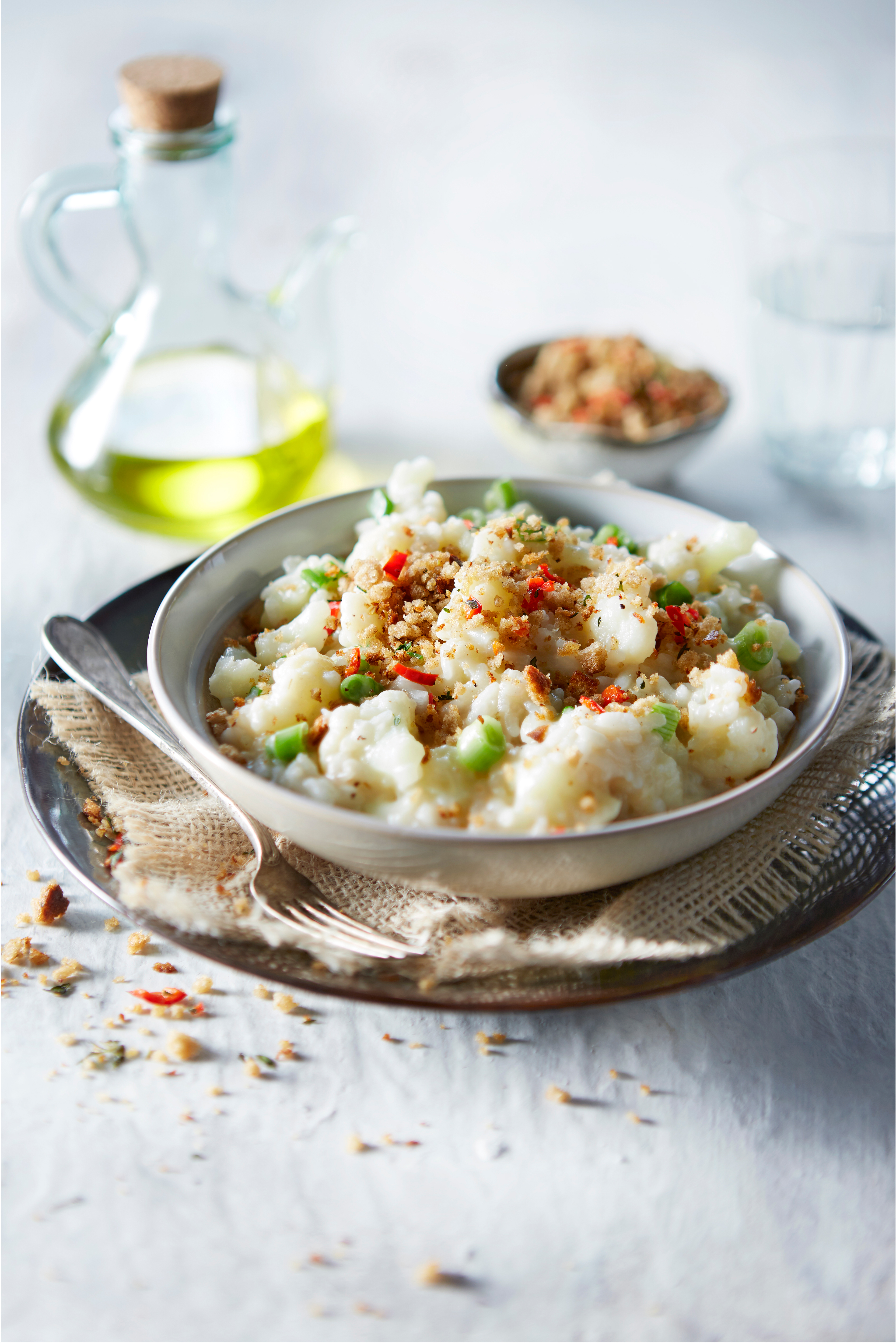 Bloemkoolrisotto met bosui en broodcrunch