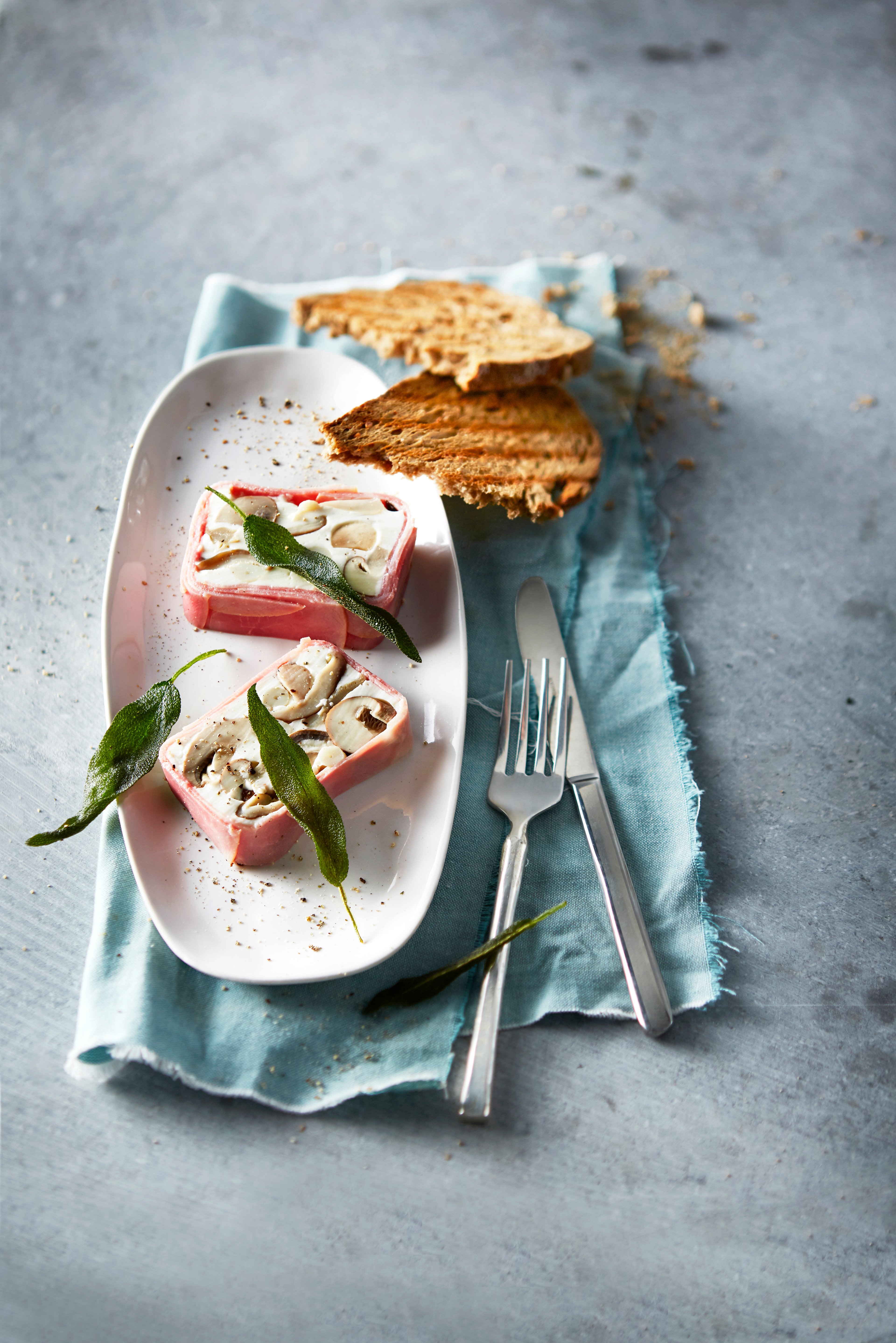 Paddenstoelenterrine met ham