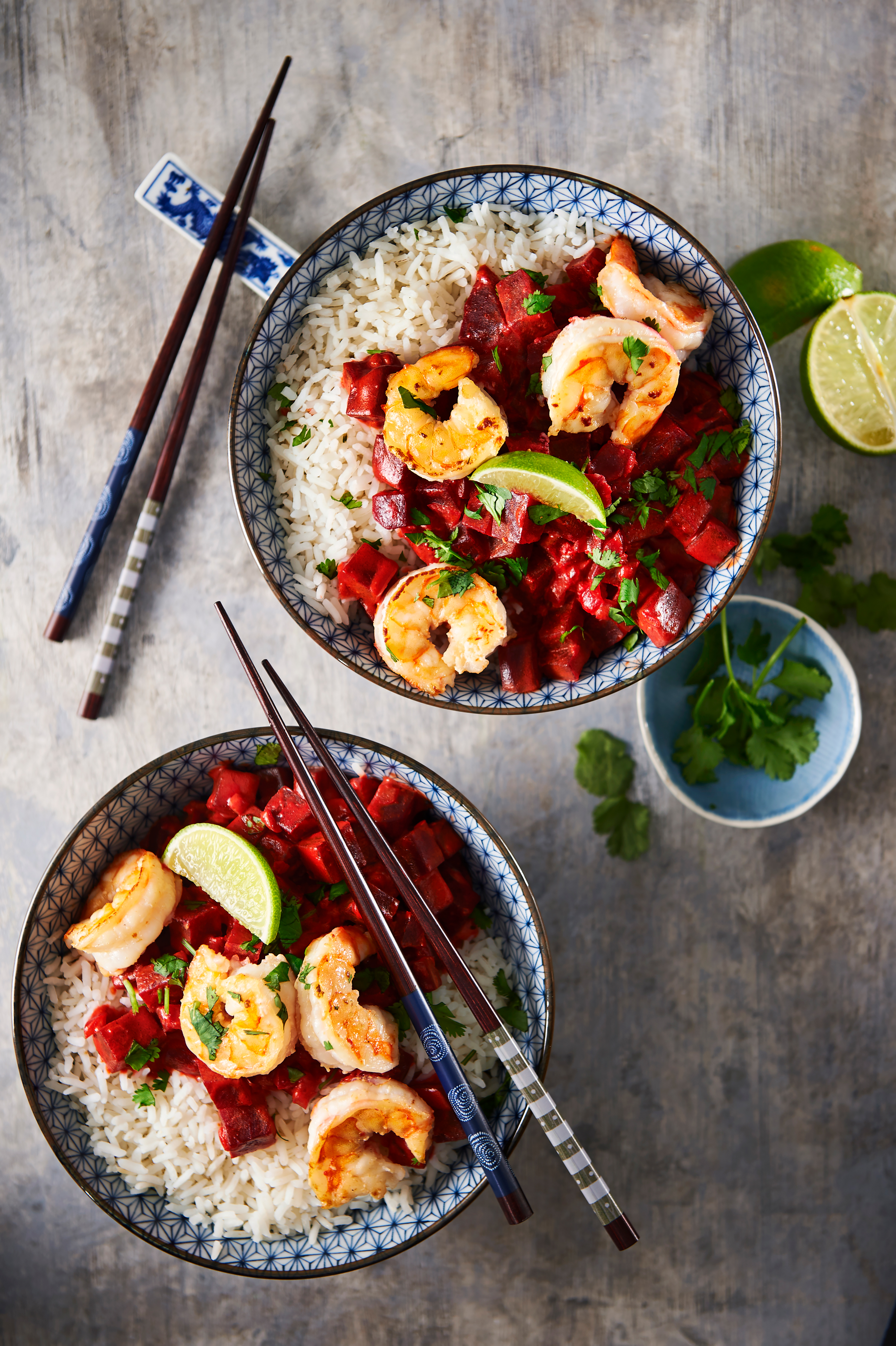 Bietencurry met garnalen