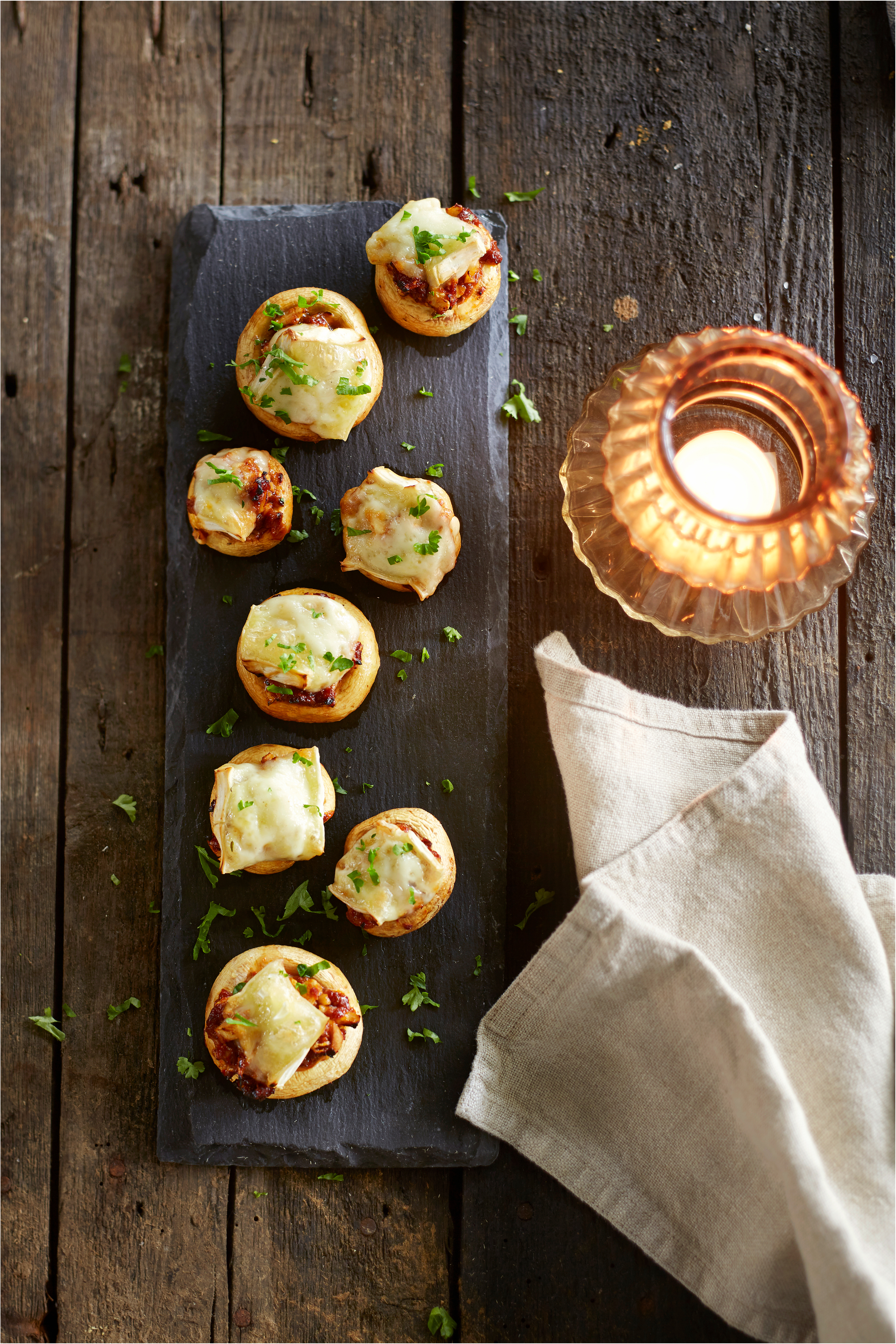 Gegratineerde gevulde champignons