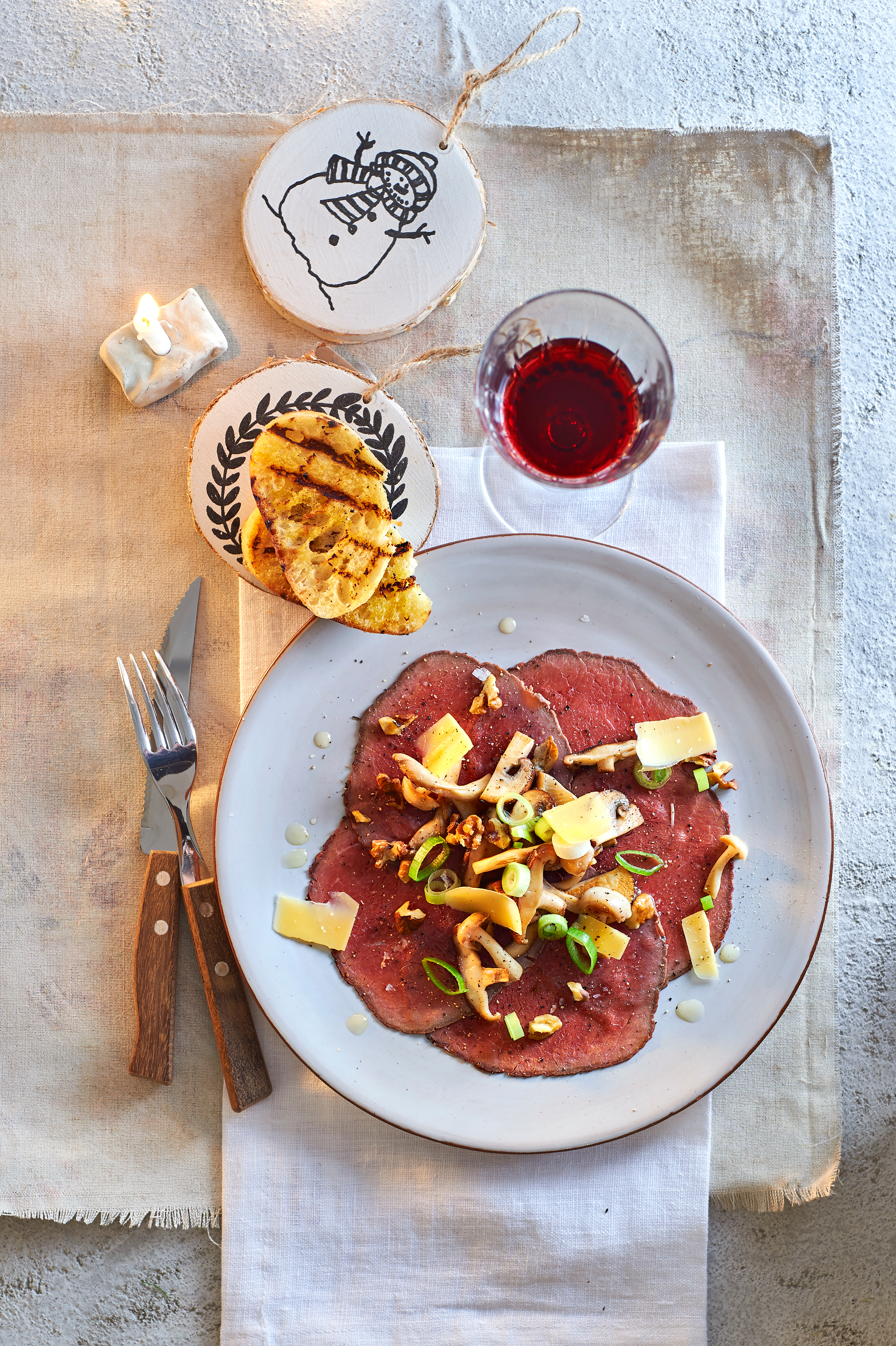 Rosbief met paddenstoelen en kaas