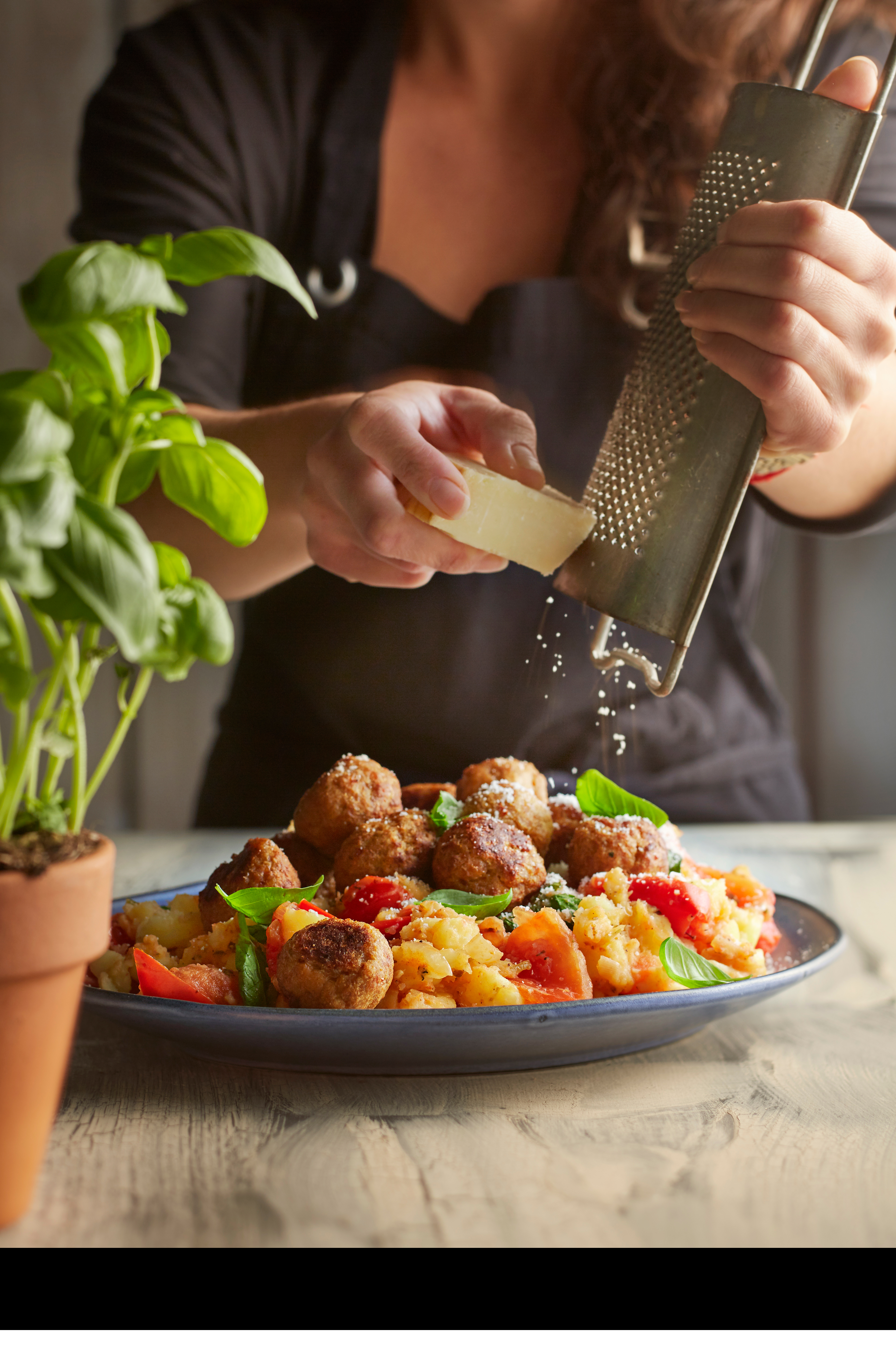 Italiaanse tomatenstamppot met gehaktballetjes