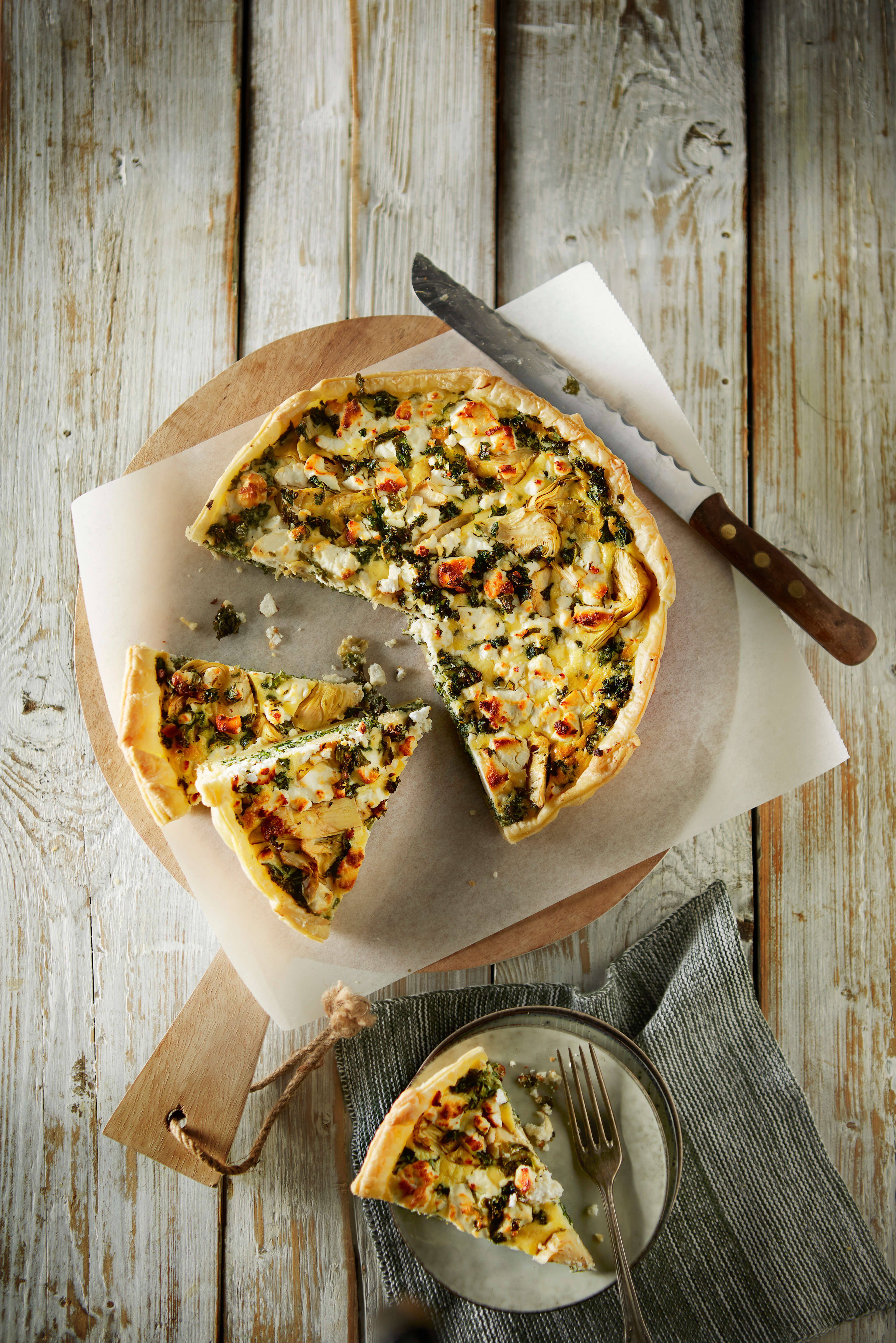 Boerenkoolquiche met artisjok en geitenkaas
