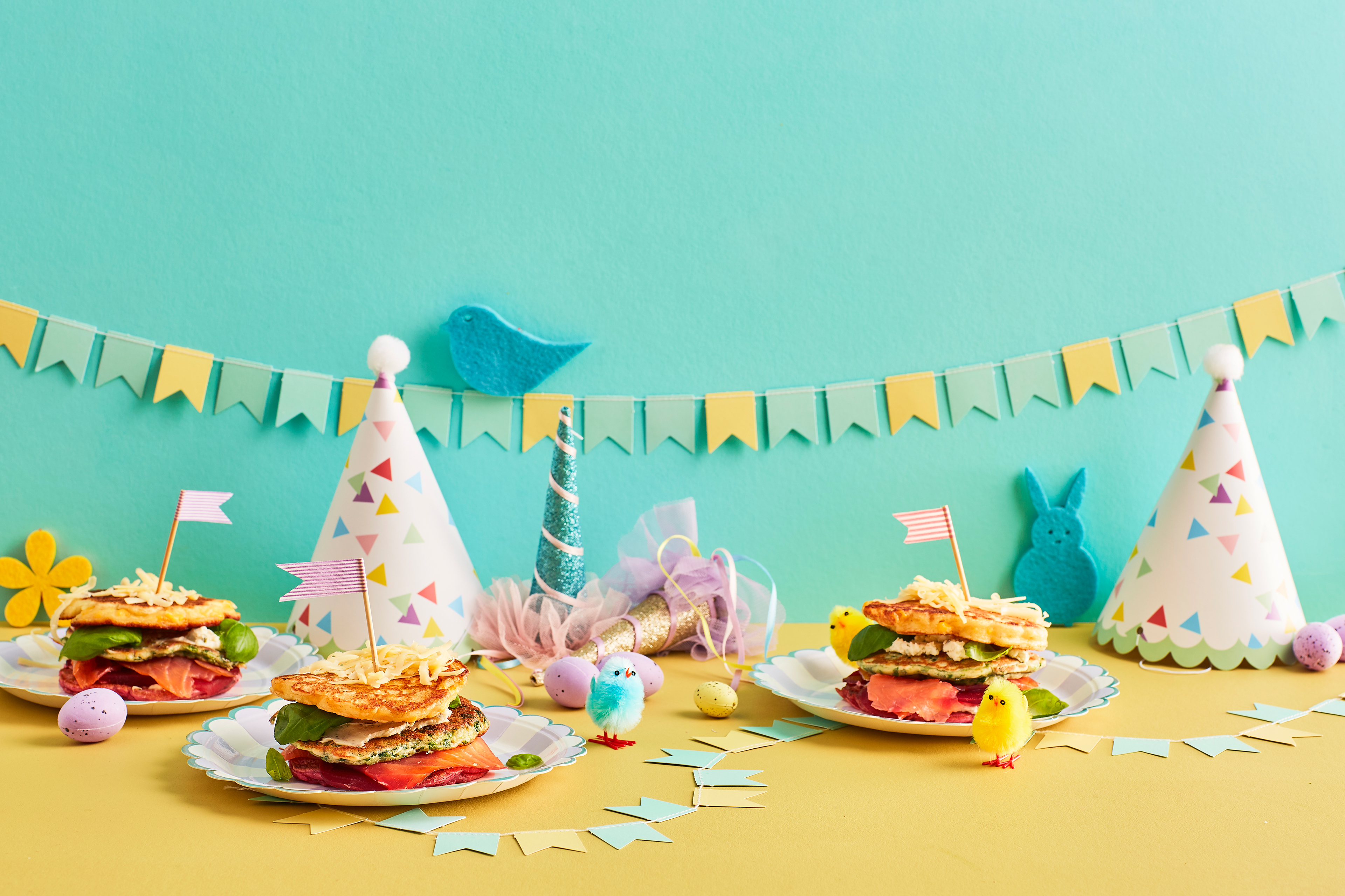 Hartige pancake 'clubsandwich'