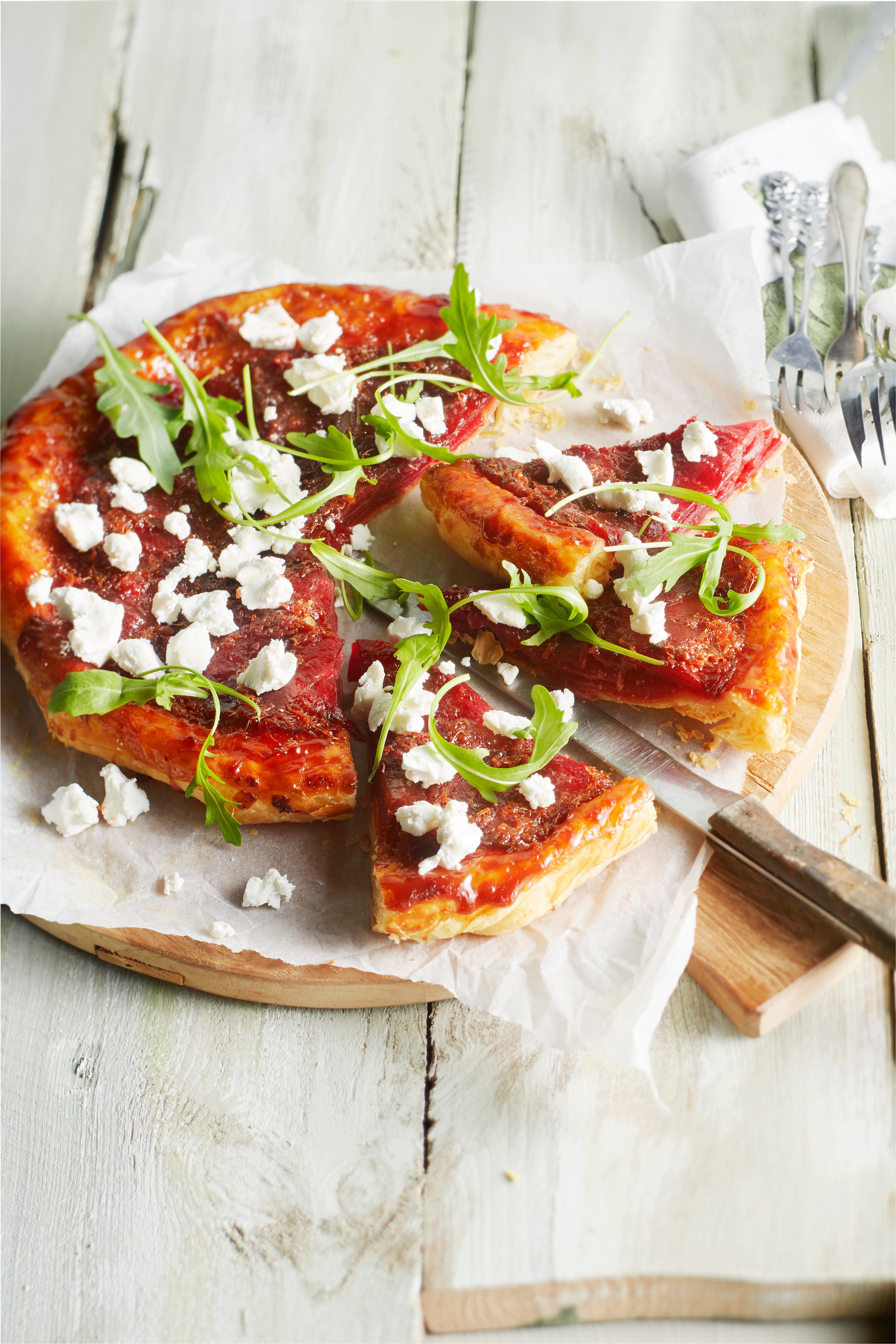 Tarte Tatin van gember en biet met geitenkaas