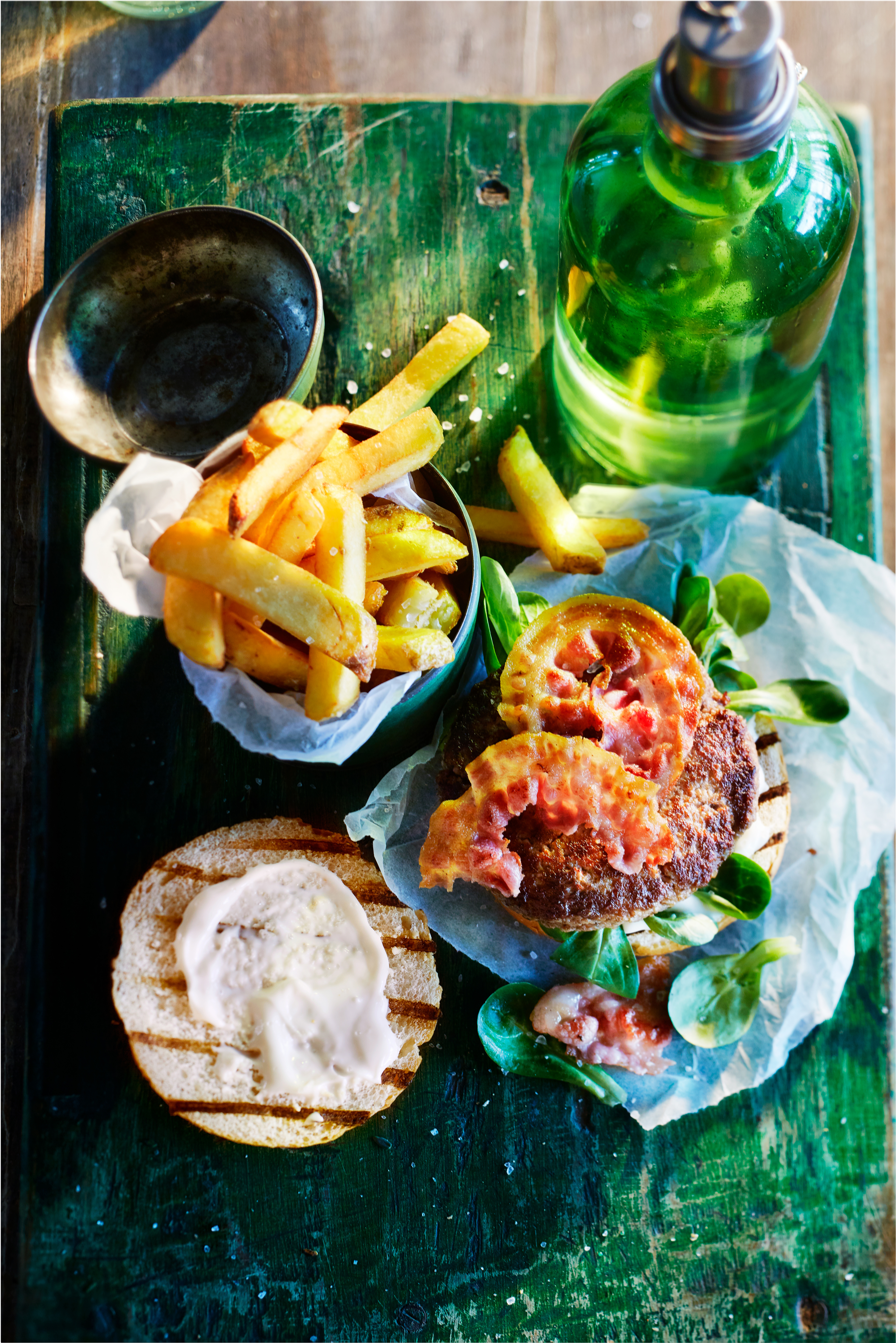 Paddenstoelen-gehaktburger met spek