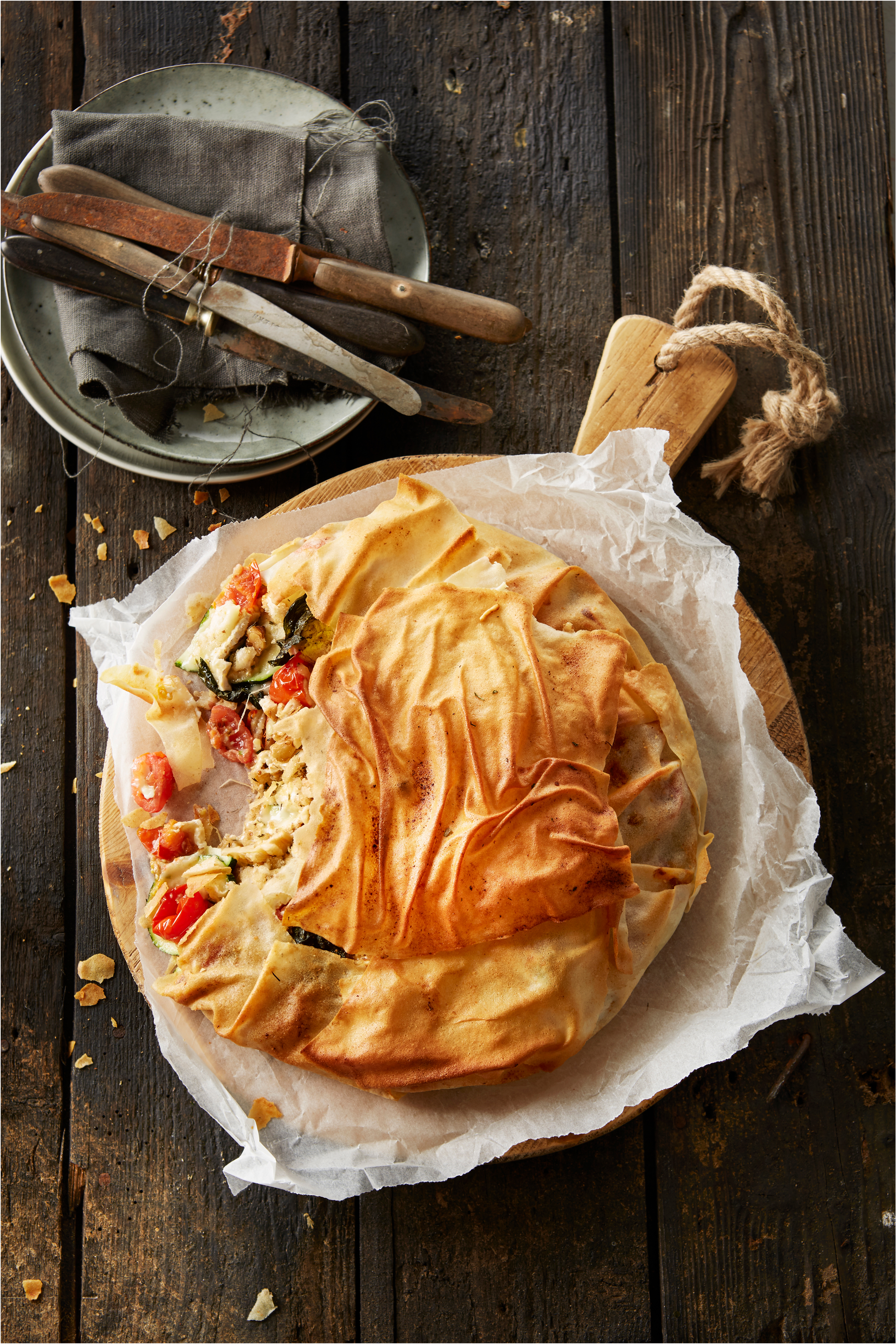 Filotaart met courgette, tomaatjes en camembert