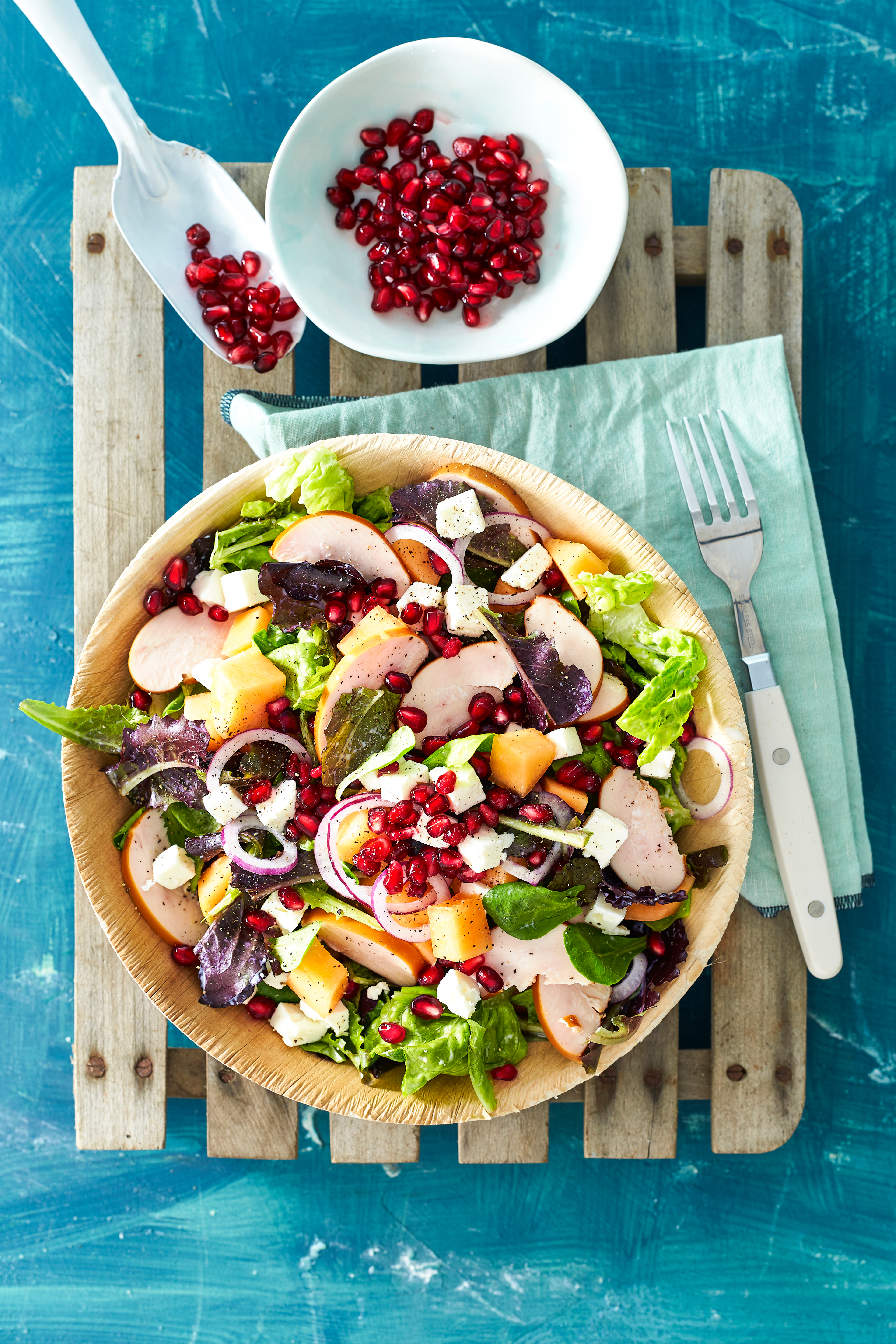 Salade met gerookte kip en meloen