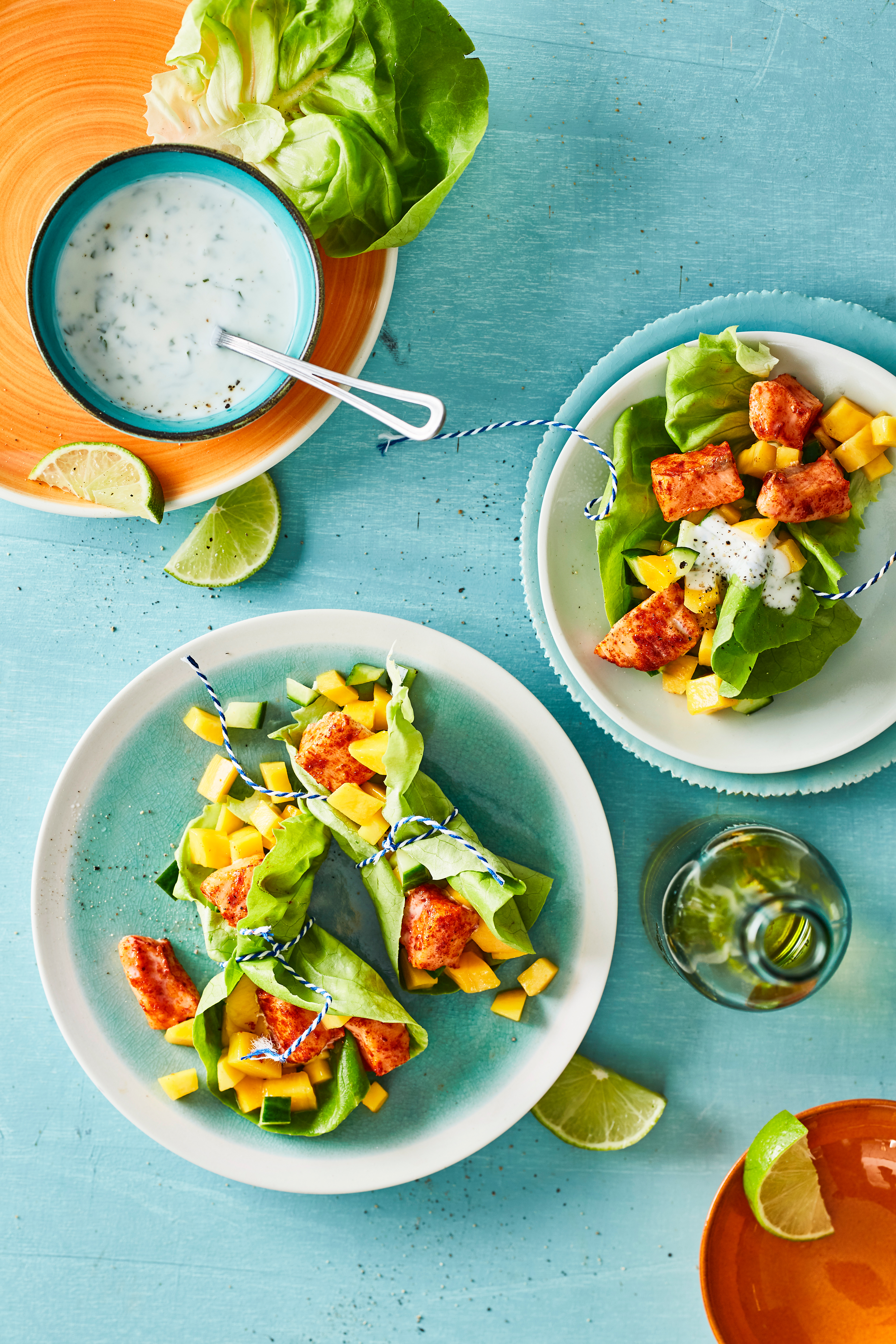 Slawrap met zalm en mango