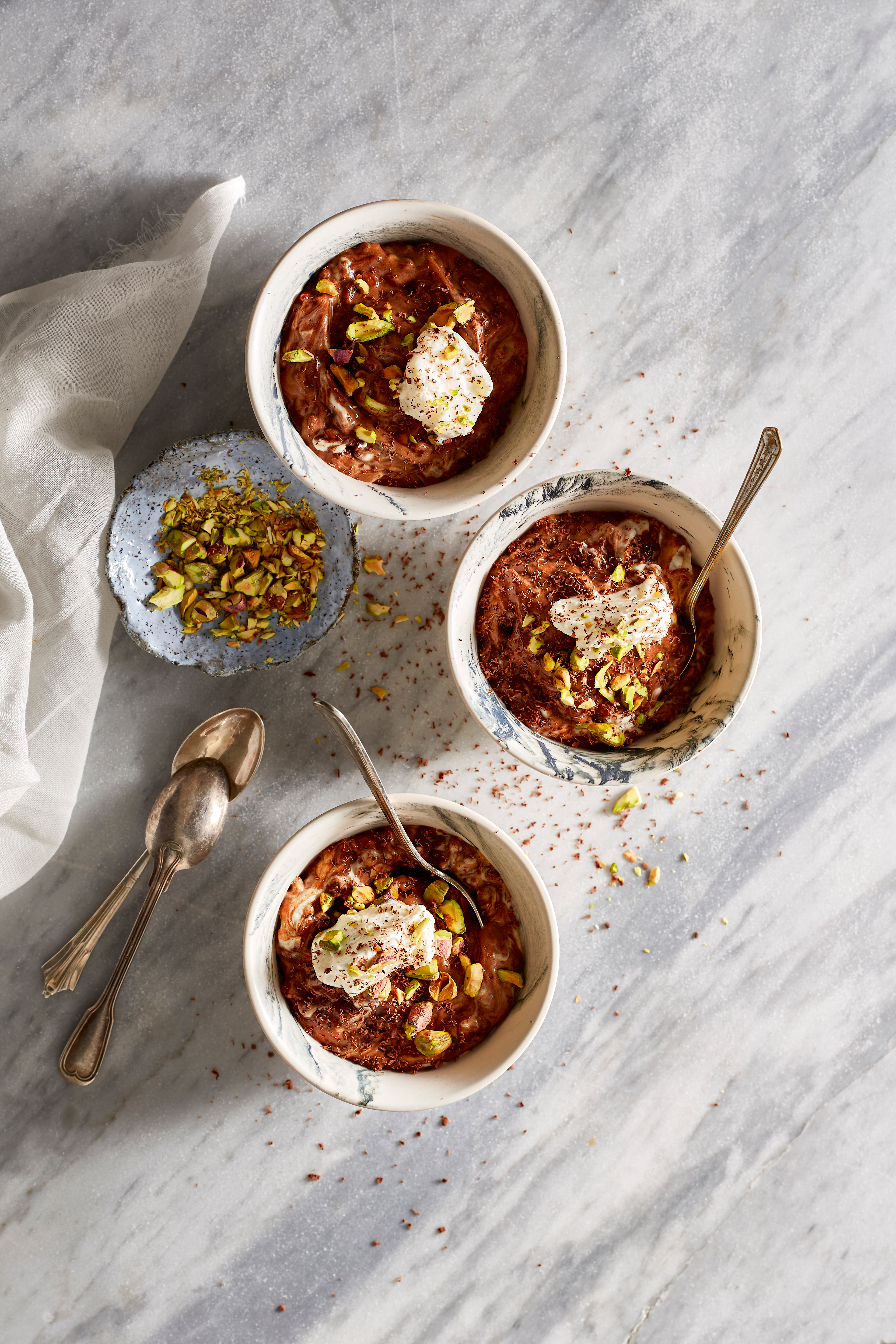 Chocolade-koffierisotto met pistache