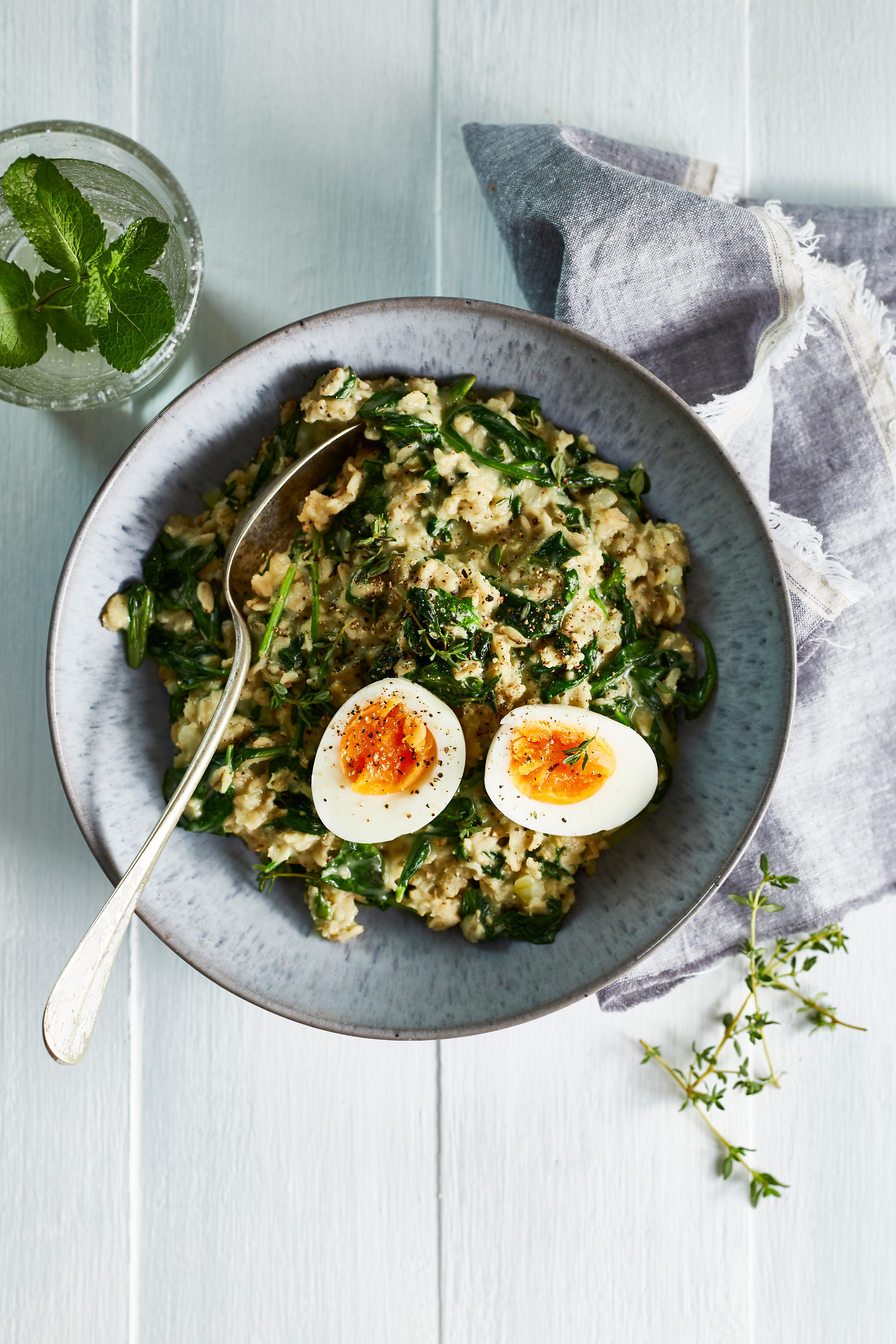 Havermout‘risotto' met spinazie en blauwe kaas