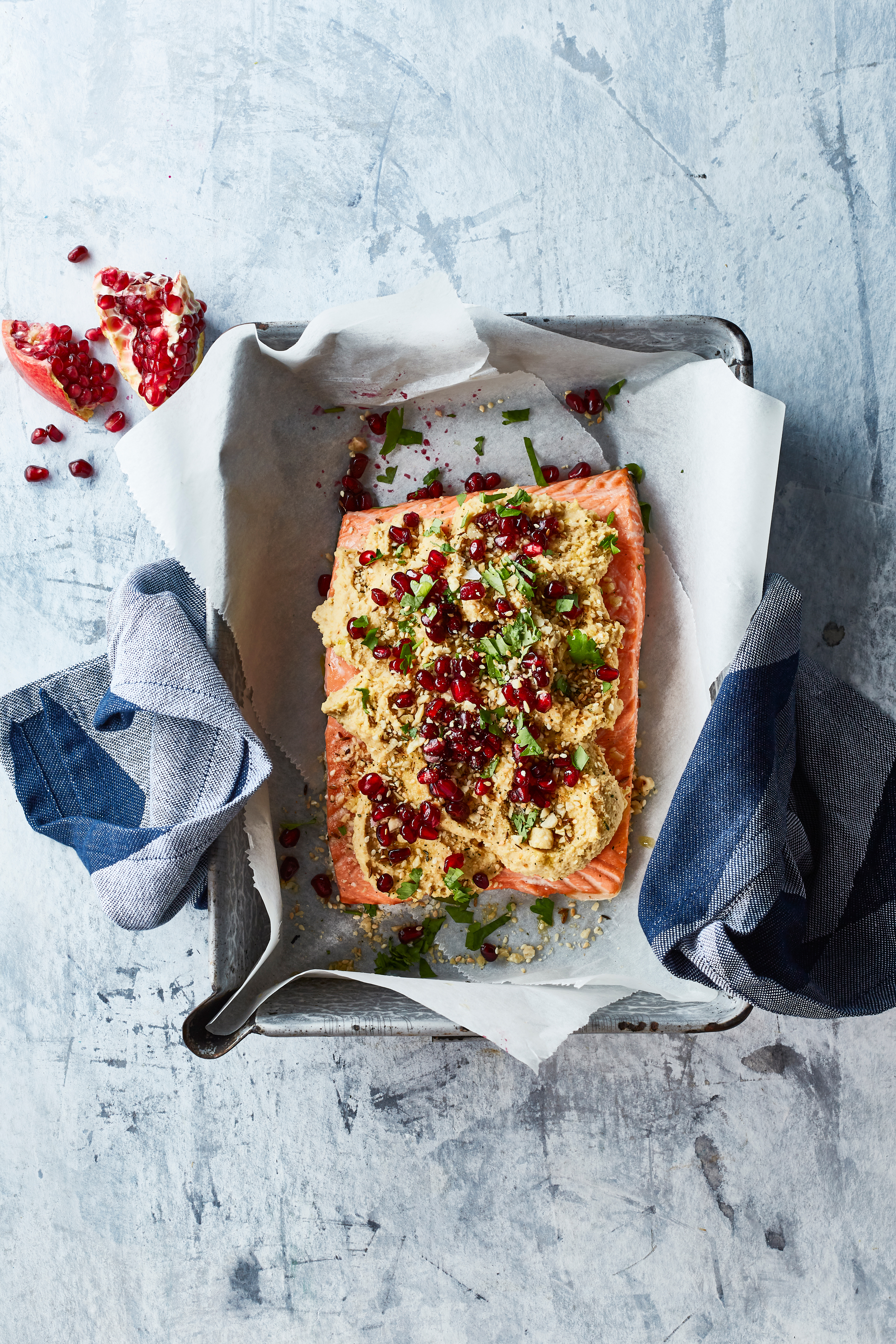 Zalm met hummus en dukkah