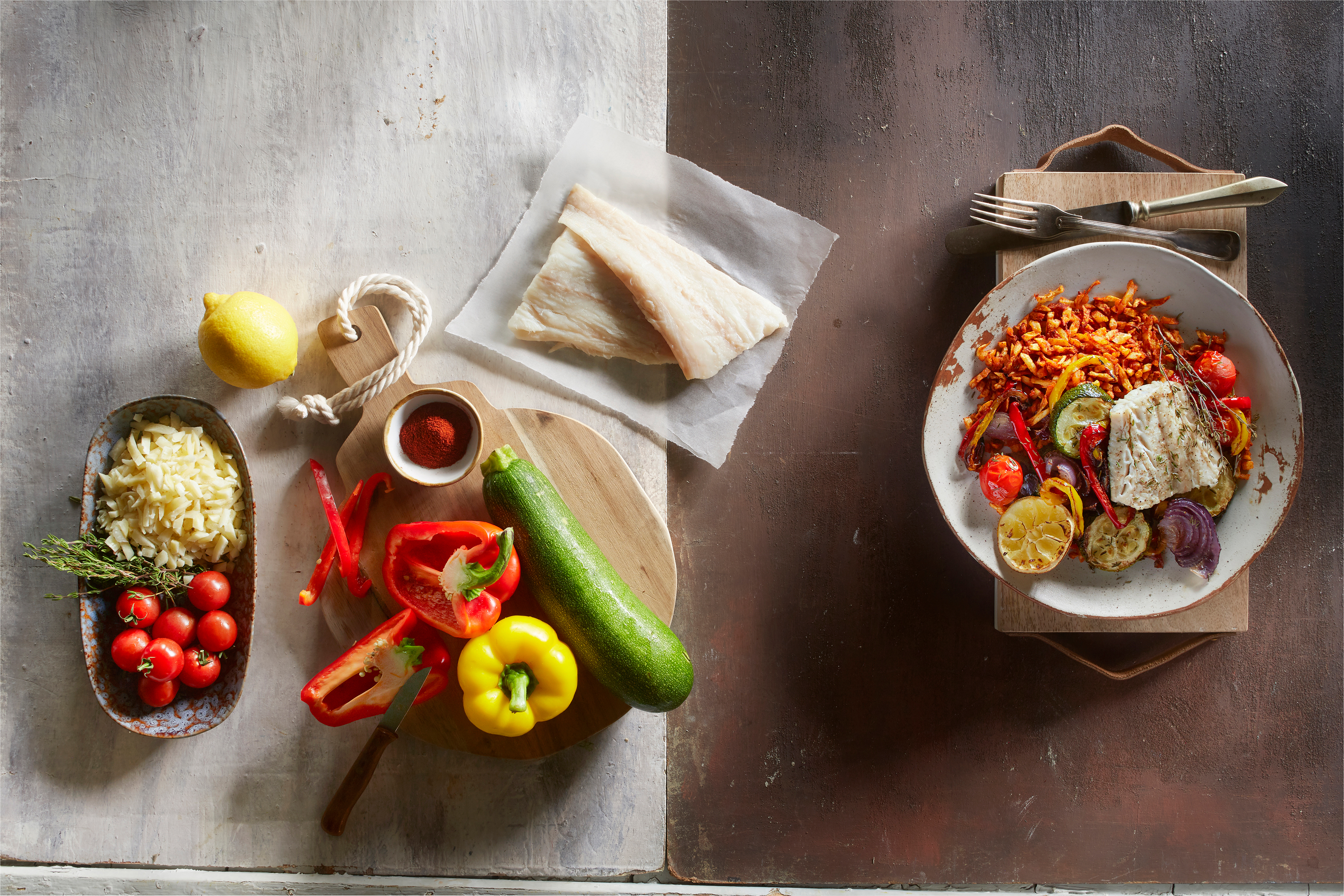 Kabeljauwfilet met groenten en rösti