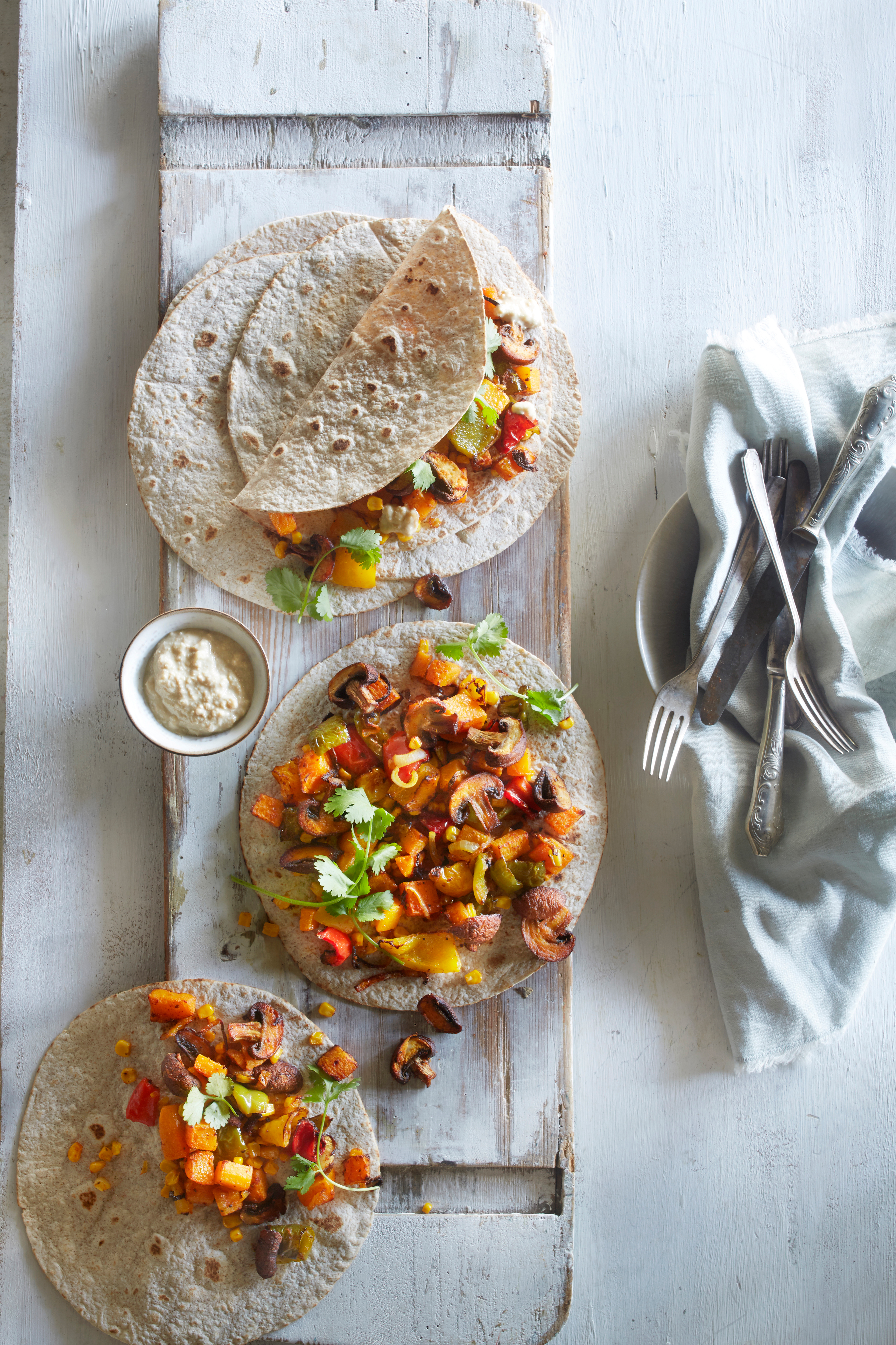 Veggie fajitas met limoensaus