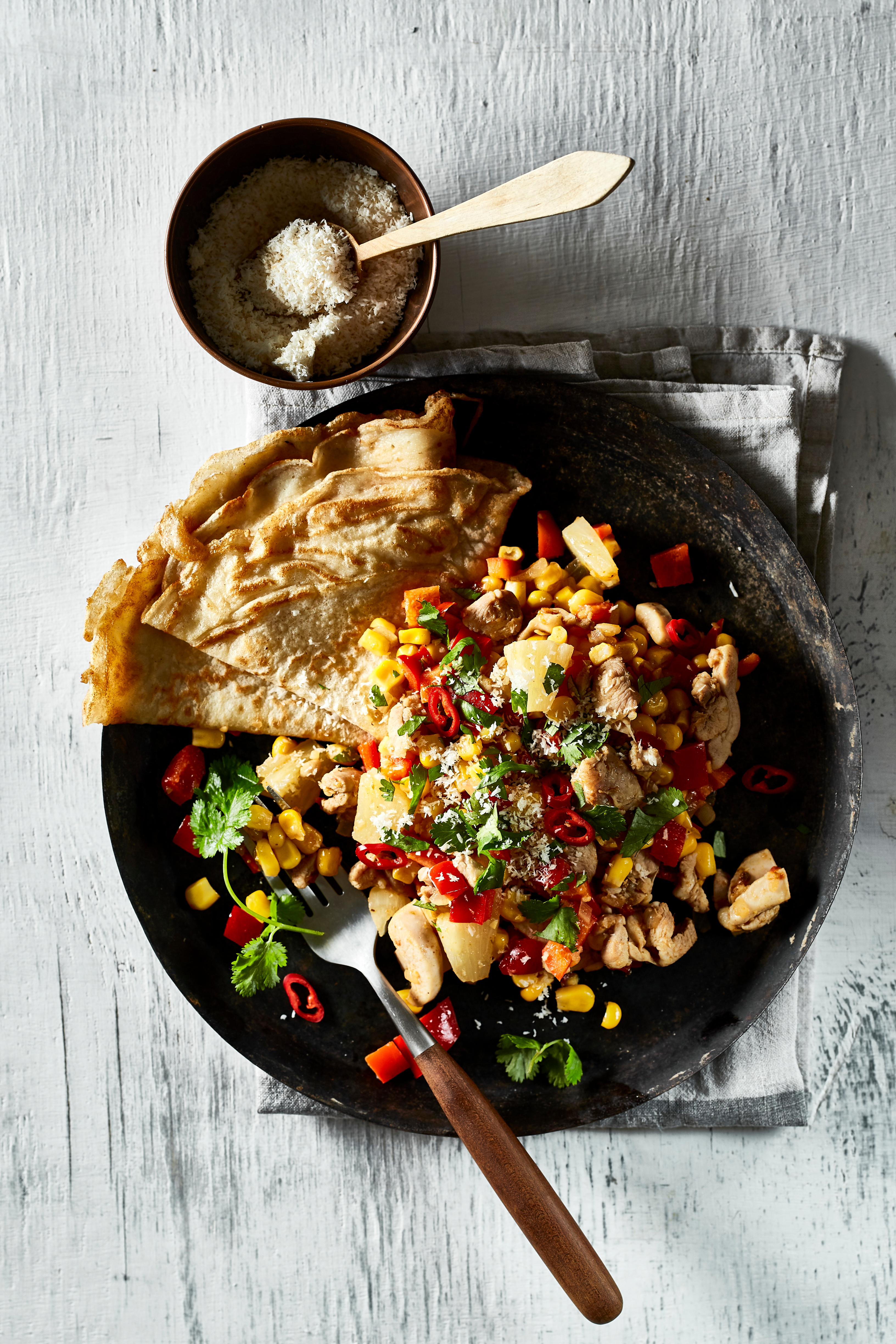 Pannenkoek kip Hawaii