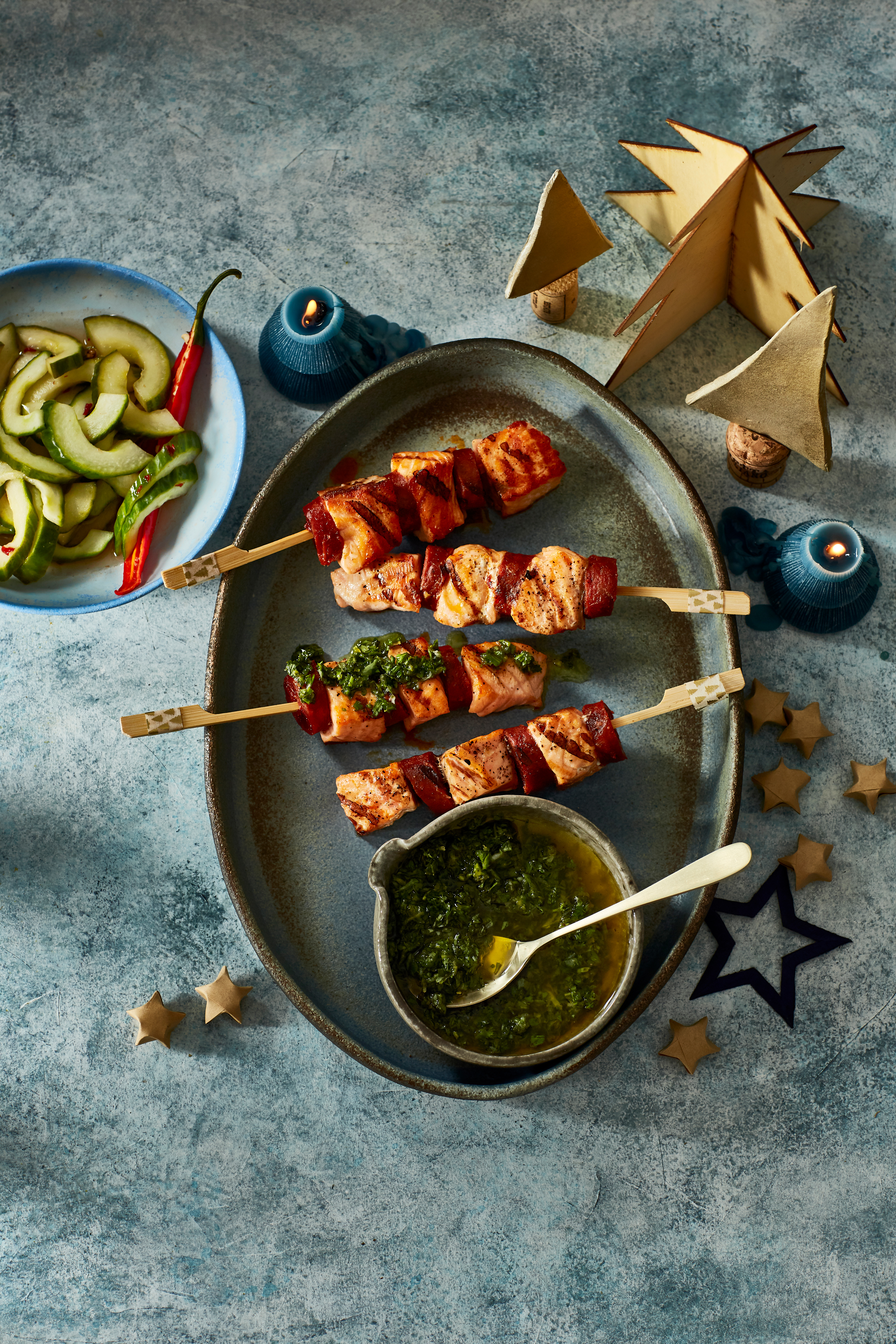 Surf & turf-spiesjes met gremolata