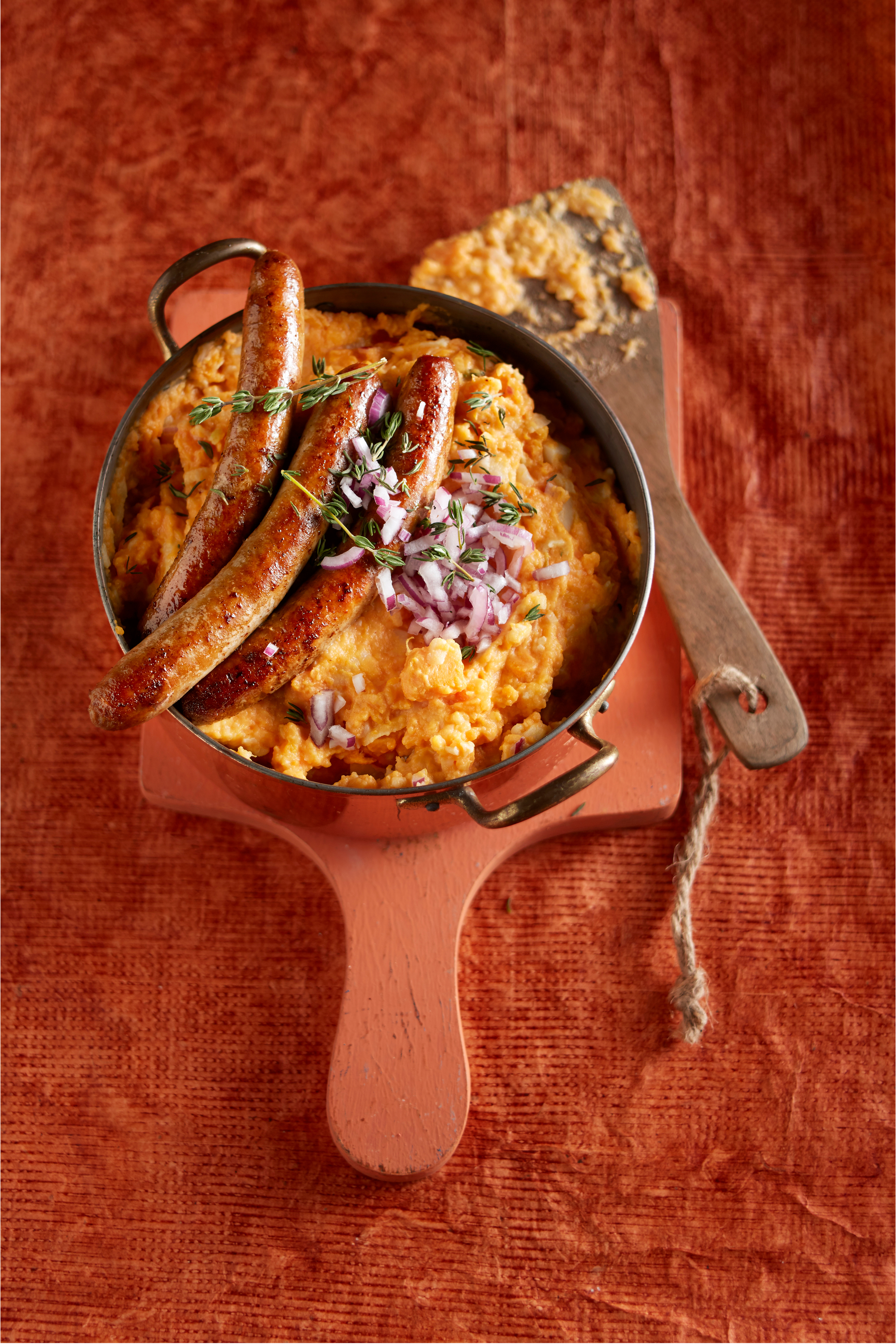 Zoete-aardappelstamppot met knolselderij, appel en tijm