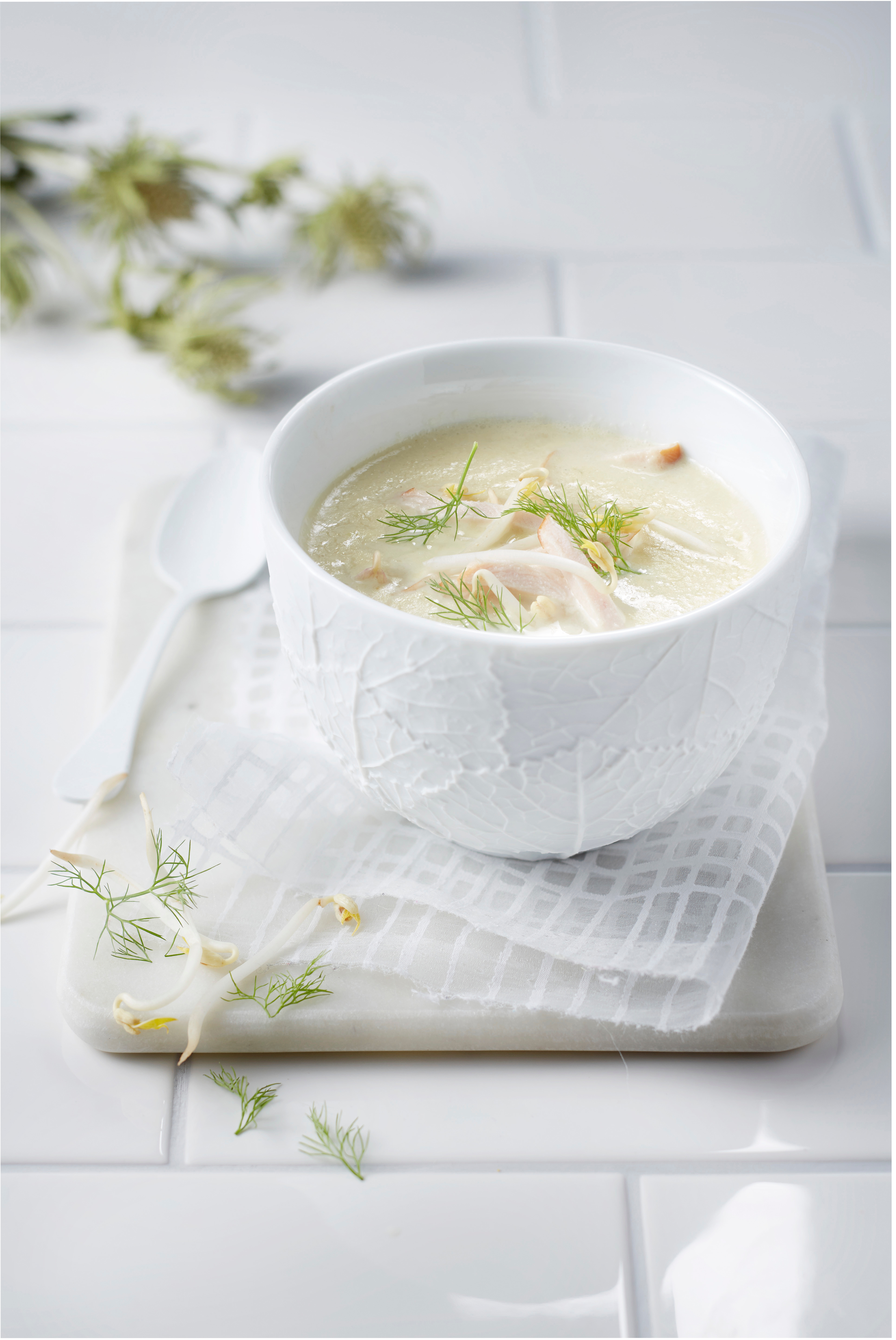 Venkelsoep met kip en taugé