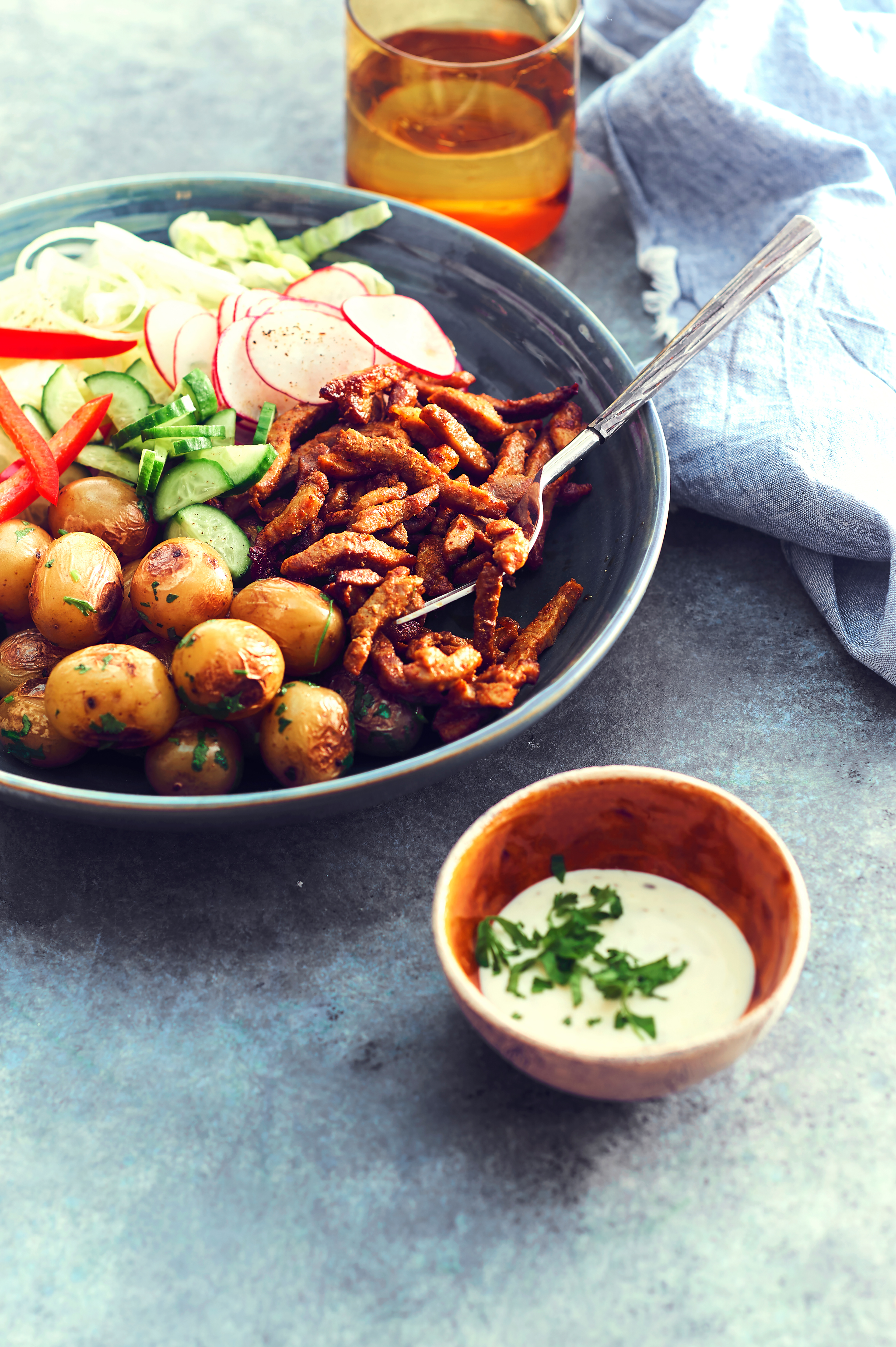 Shoarma met radijssalade en krieltjes