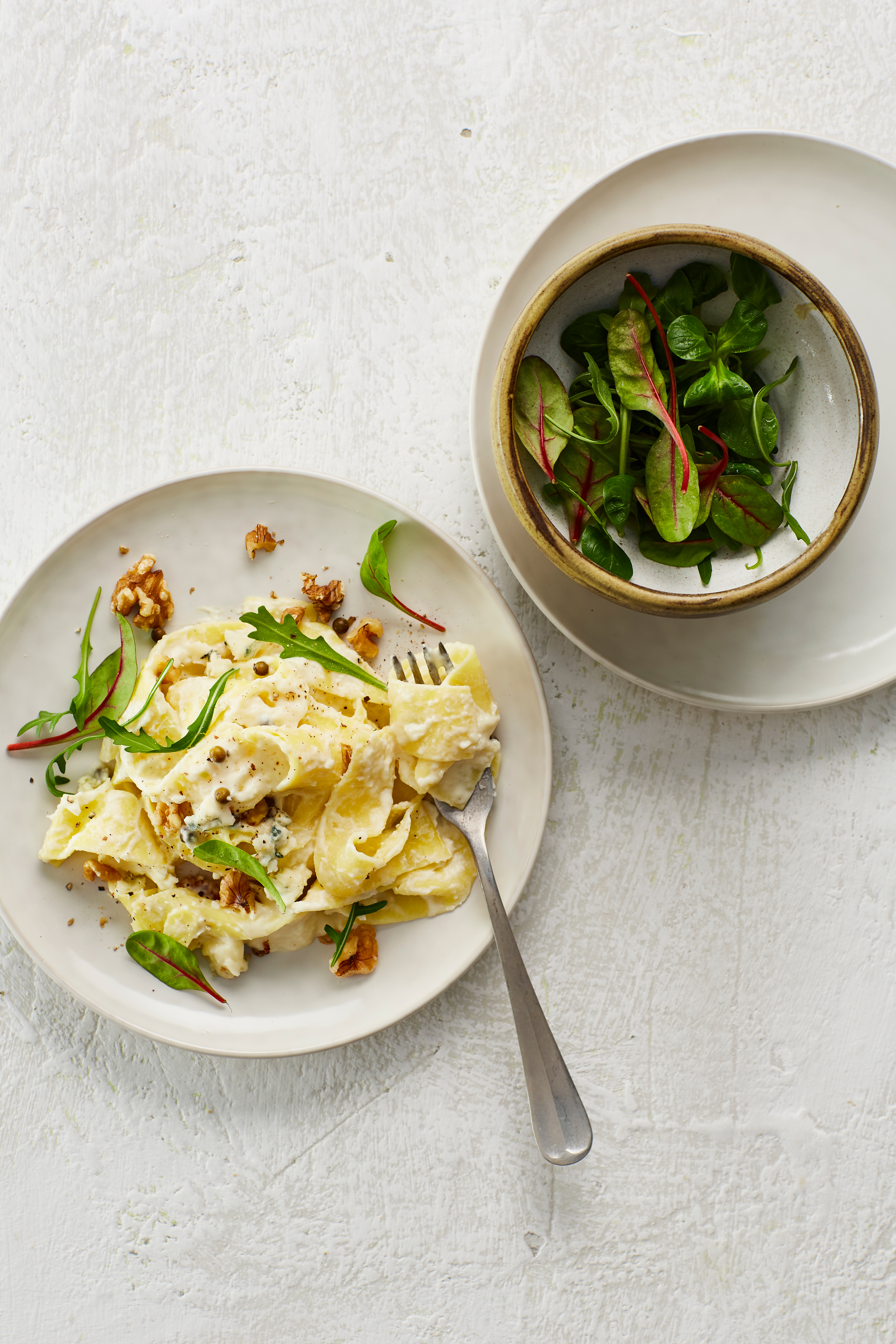 Pappardelle met bloemkoolsaus, gorgonzola en walnoten
